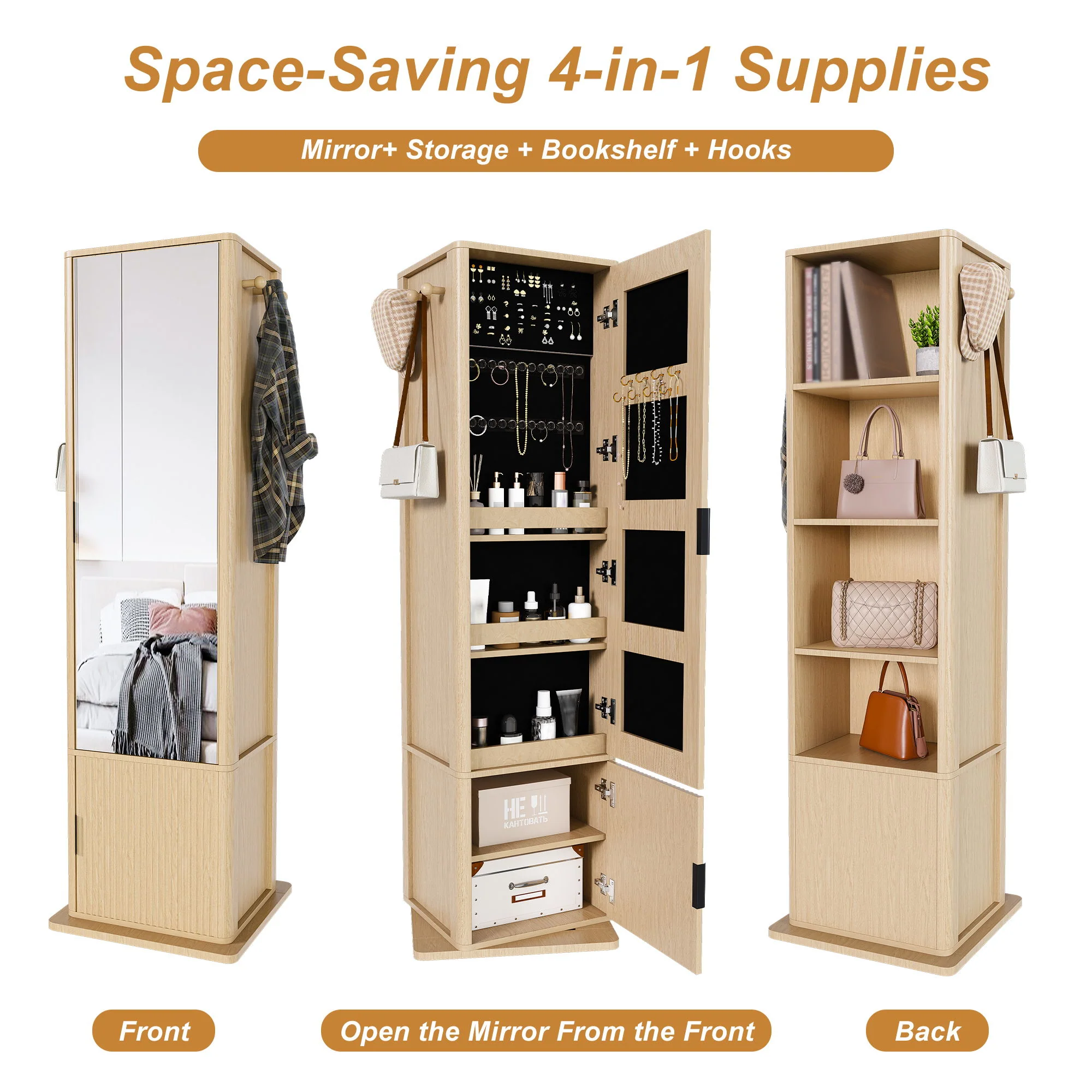 360° Rotating Makeup Cabinet With Full Length Mirror - Image 13