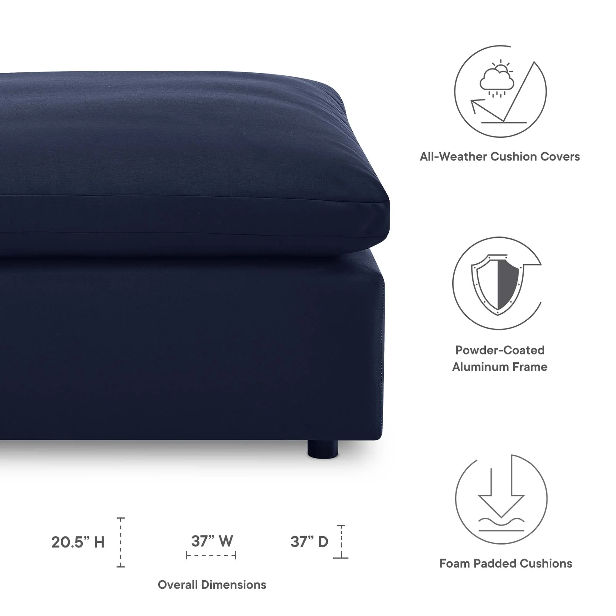 37" Overstuffed Outdoor Patio Ottoman Plush Cushioned Weather-Resistant Footstool - Image 10