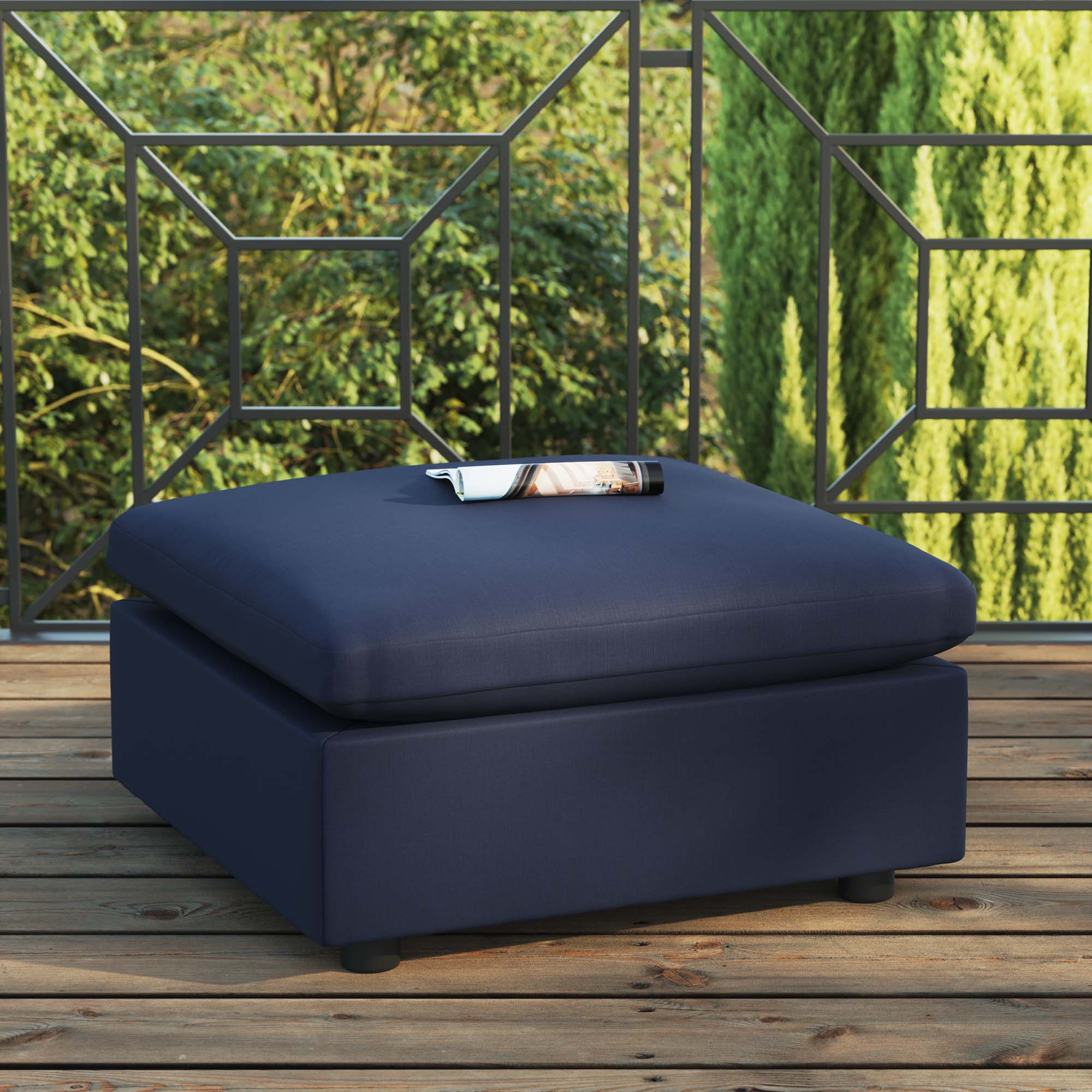 37" Overstuffed Outdoor Patio Ottoman Plush Cushioned Weather-Resistant Footstool - Image 12