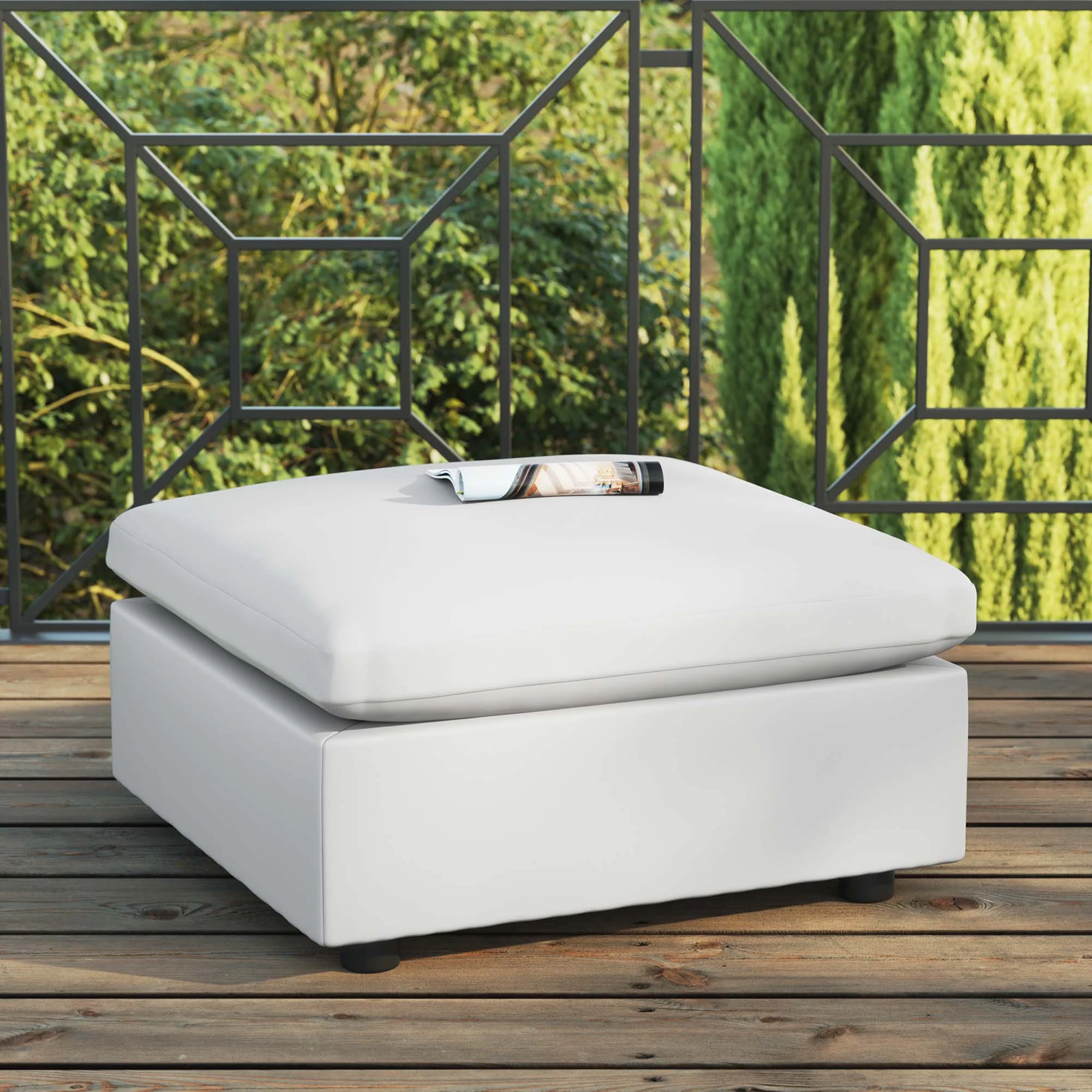 37" Overstuffed Outdoor Patio Ottoman Plush Cushioned Weather-Resistant Footstool - Image 4