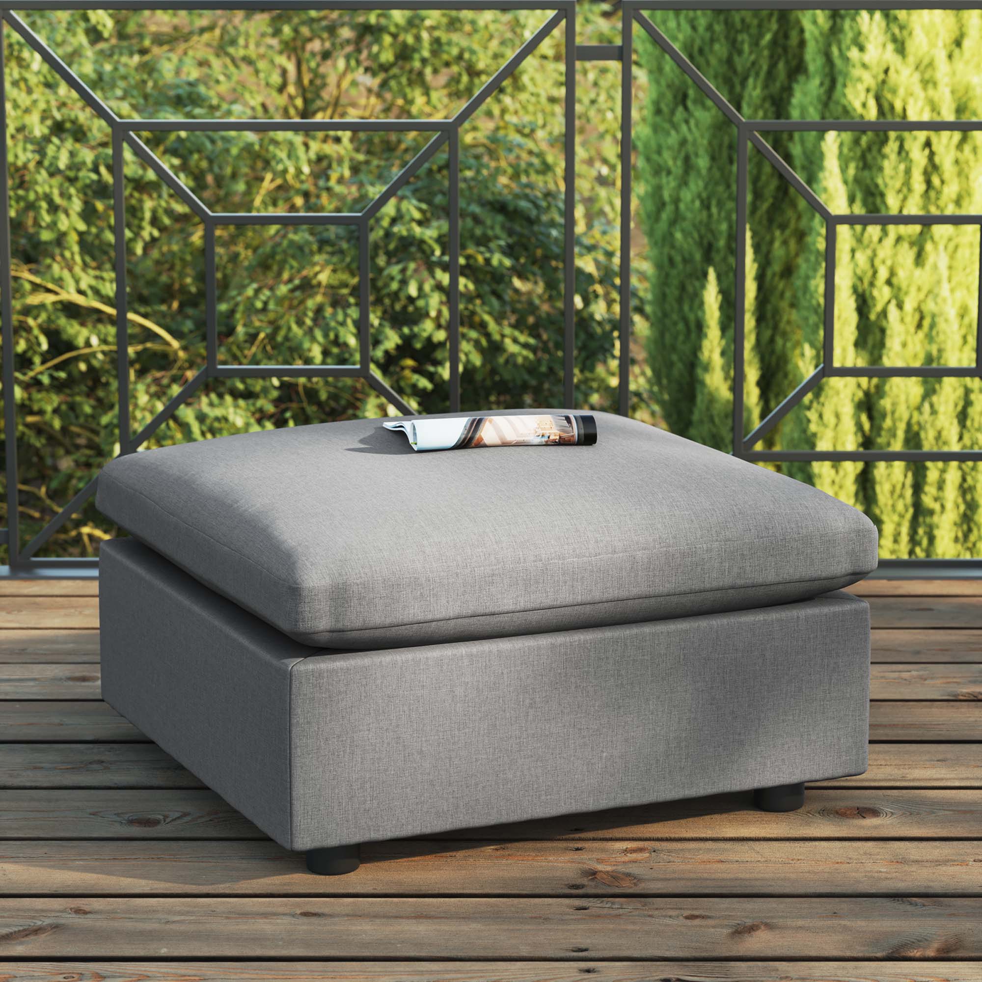 37" Overstuffed Outdoor Patio Ottoman Plush Cushioned Weather-Resistant Footstool - Image 8
