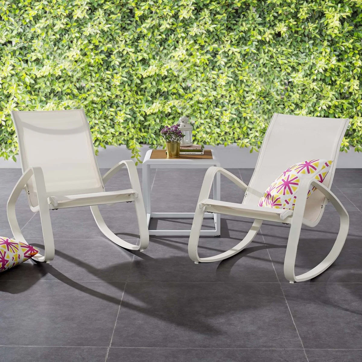 38” Aluminum Mesh Sling Rocking Outdoor Lounge Chair for Patio and Lawn - Image 18
