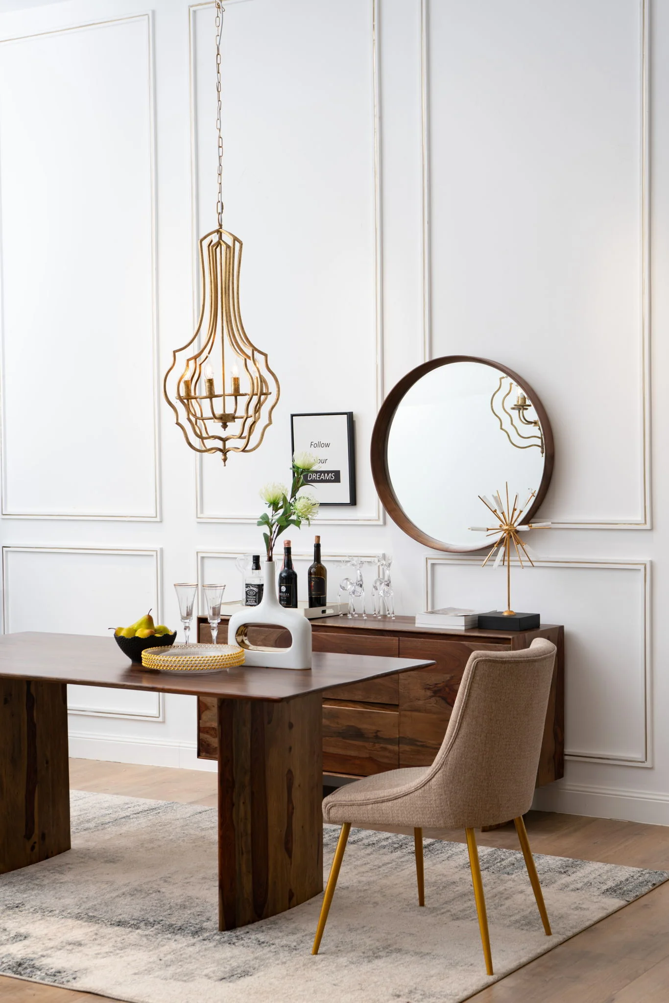 4 Light Chandelier, Hanging Light Fixture With Adjustable Chain For Kitchen, Bulb Not Included - Gold - Image 5