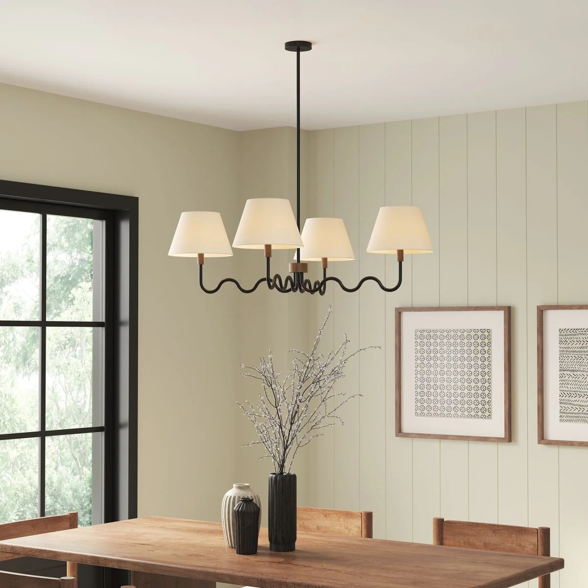 4-Light Sunlit Squiggle Pendant with Wood Accent – Modern Hanging Ceiling Light Fixture - Image 6
