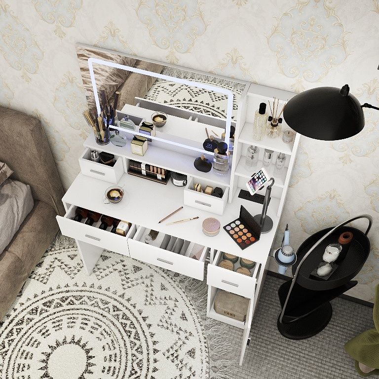 40.95" Newly Designed Smart Mirror Dressing Table With Drawers And Storage Cabinet, Dressing Table With Dressing Pad For Bedroom, Dressing Room - Image 5