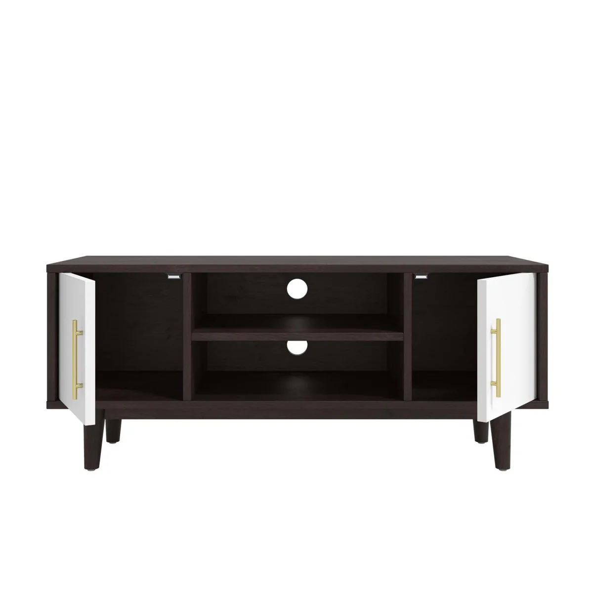 43 Inch Mid-Century Modern Contrasting TV Stand in Cappuccino White - Image 4