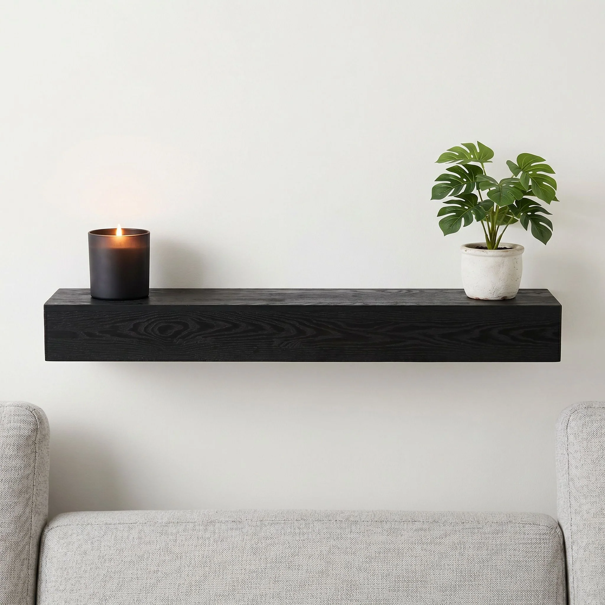 48'' Embossed Fireplace Mante, Wall Mounted Floating Shelf - Black - Image 7