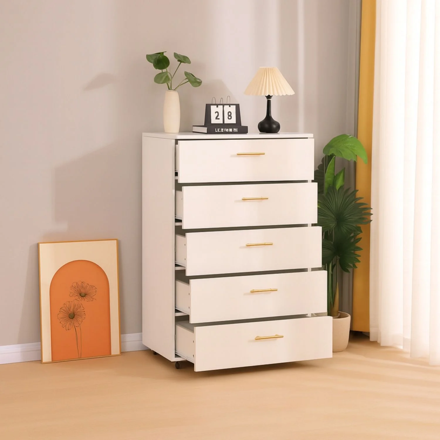 5 Drawer Dresser With Handles - White - Image 5