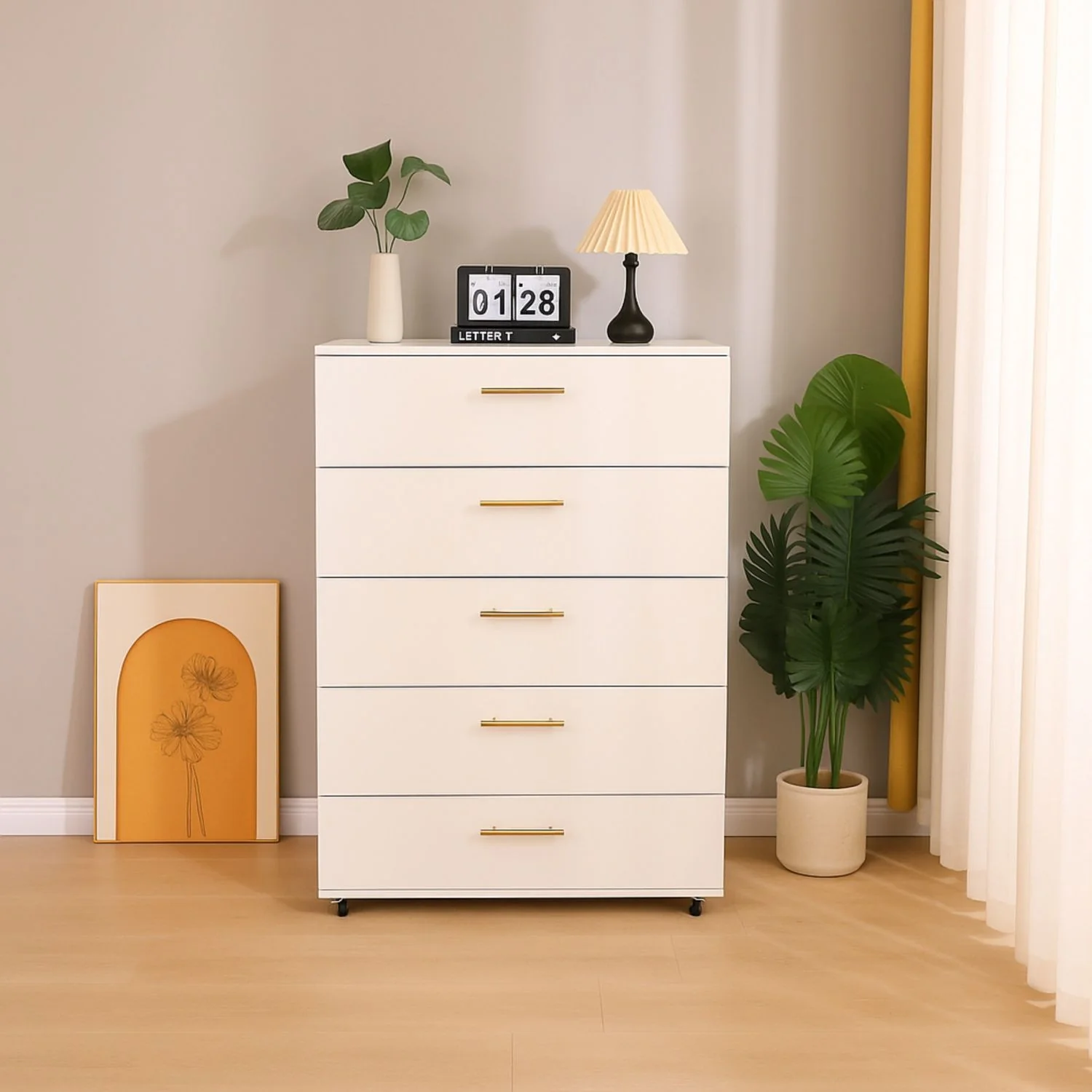 5 Drawer Dresser With Handles - White - Image 6
