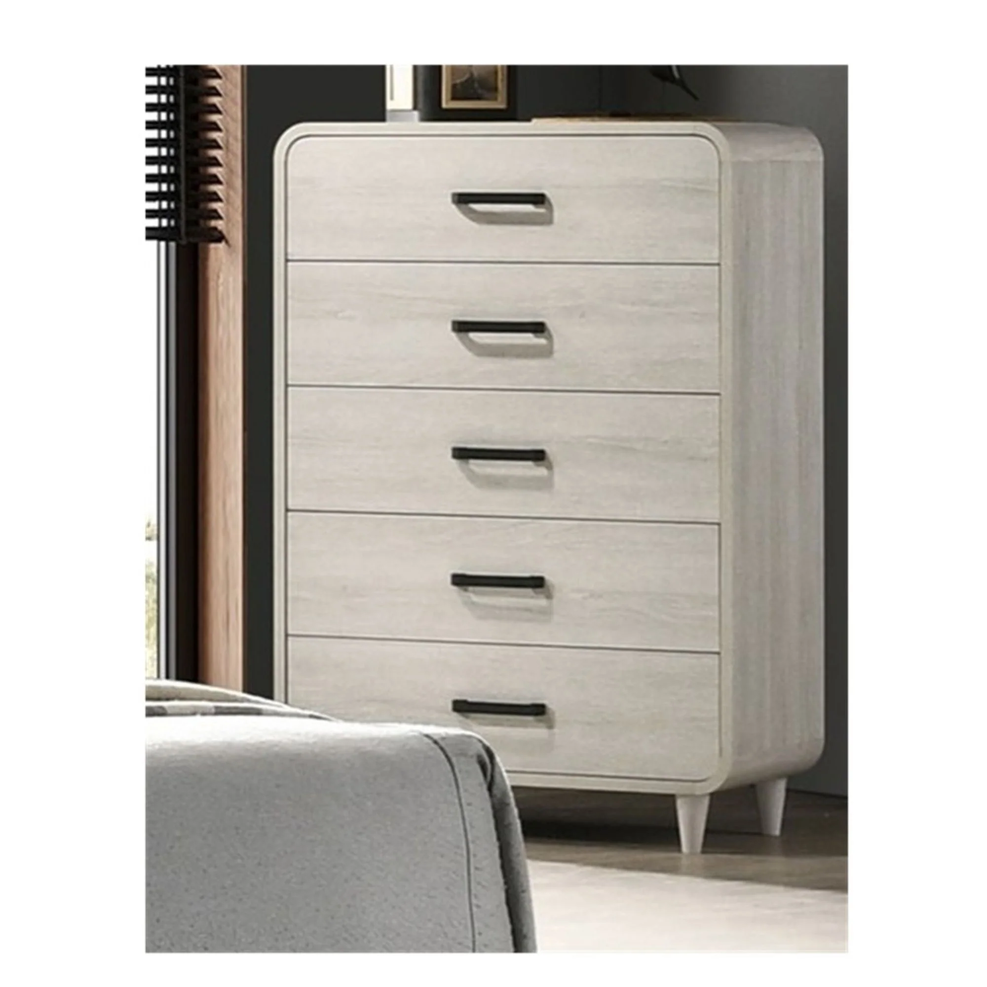 5 Drawer Tall Chest Storage Furniture With Ample Drawer Space - Antique White - Image 6