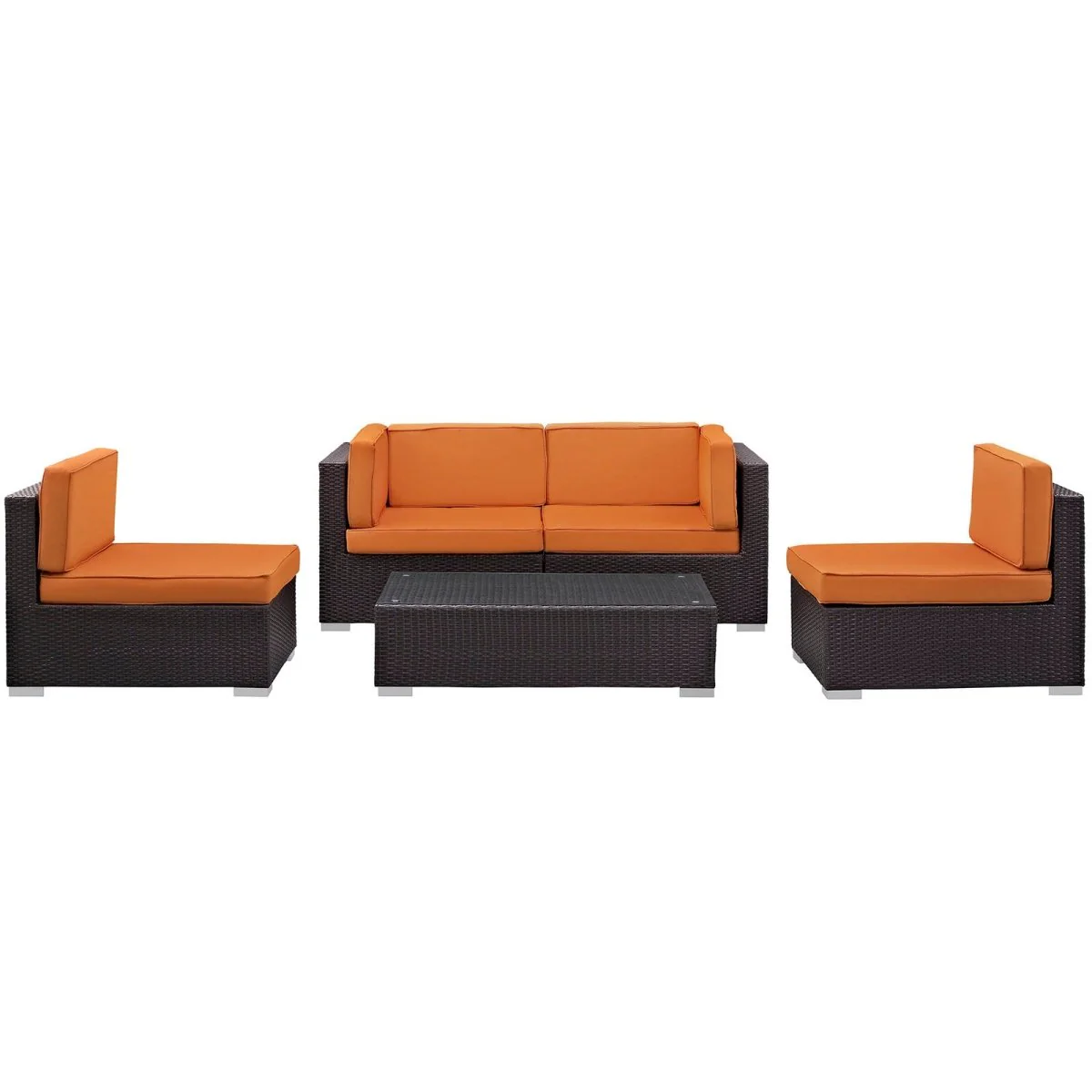 5-Piece Cushioned Woven Wicker Outdoor Sectional Set with Removable Cushions for Patio - Image 6
