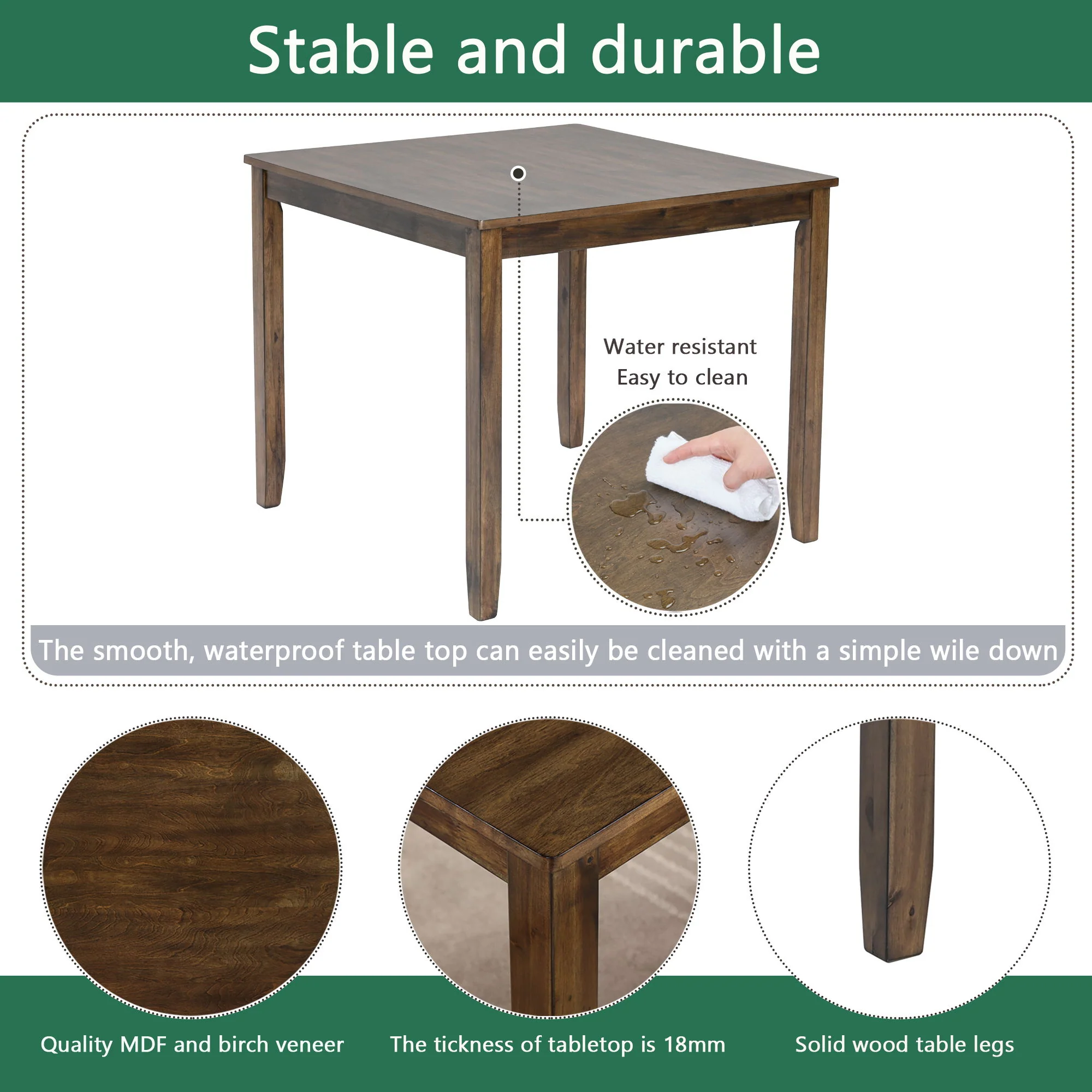 5 Piece Dining Table Set With 4 Chairs - Walnut - Image 6