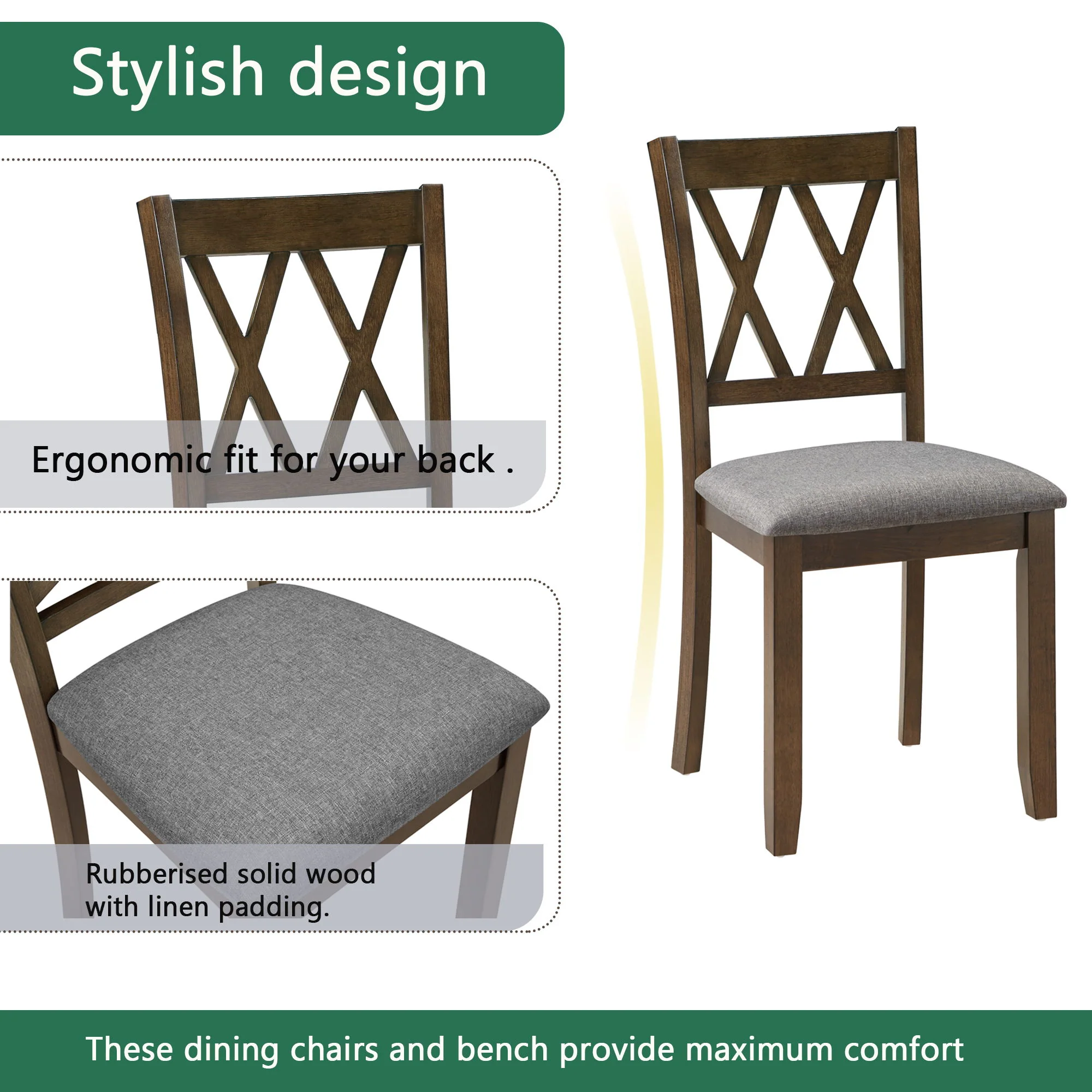 5 Piece Dining Table Set With 4 Chairs - Walnut - Image 9