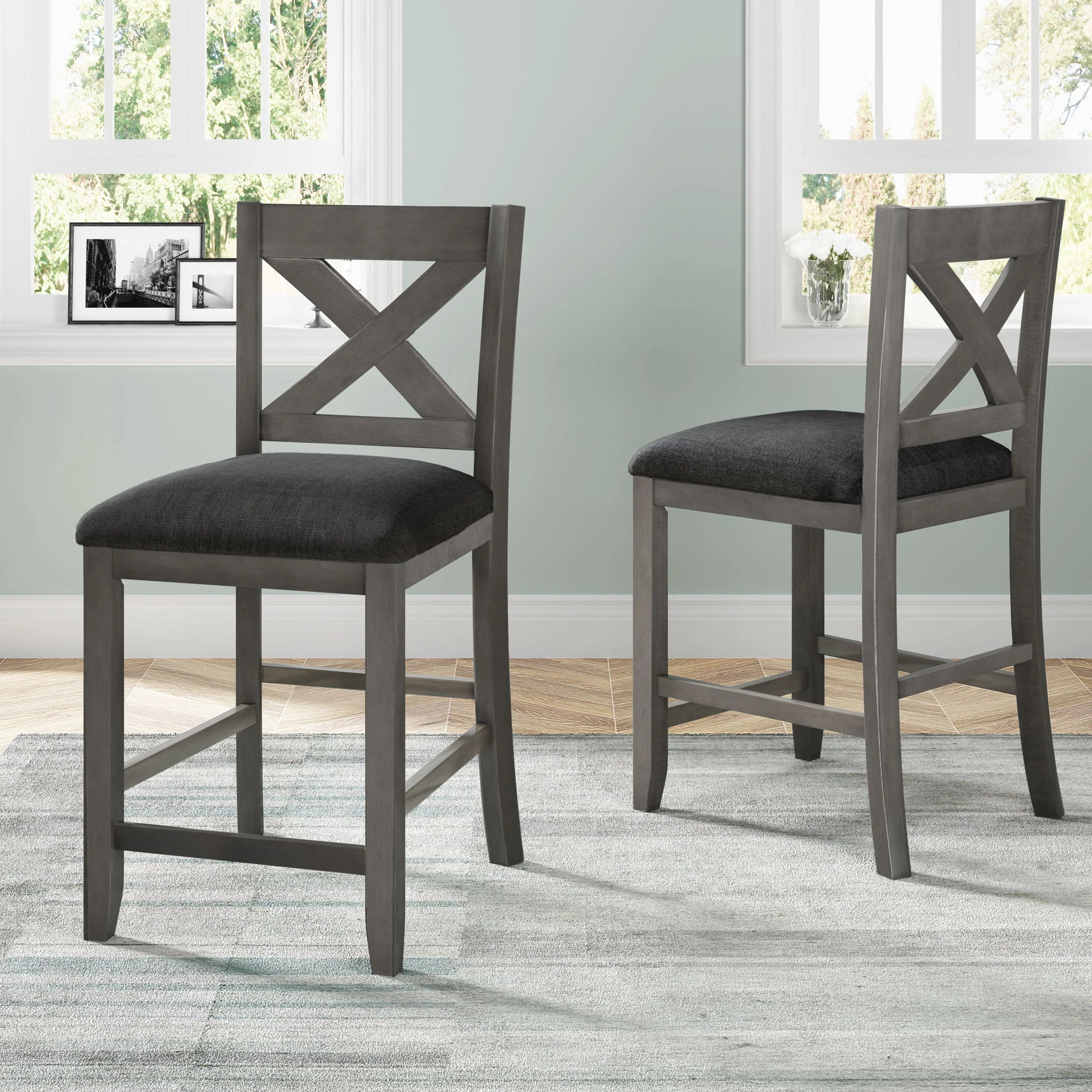 5 Pieces Counter Height Rustic Farmhouse Dining Room Wooden Bar Table Set With 2 Stools And 2 Chairs - Image 13
