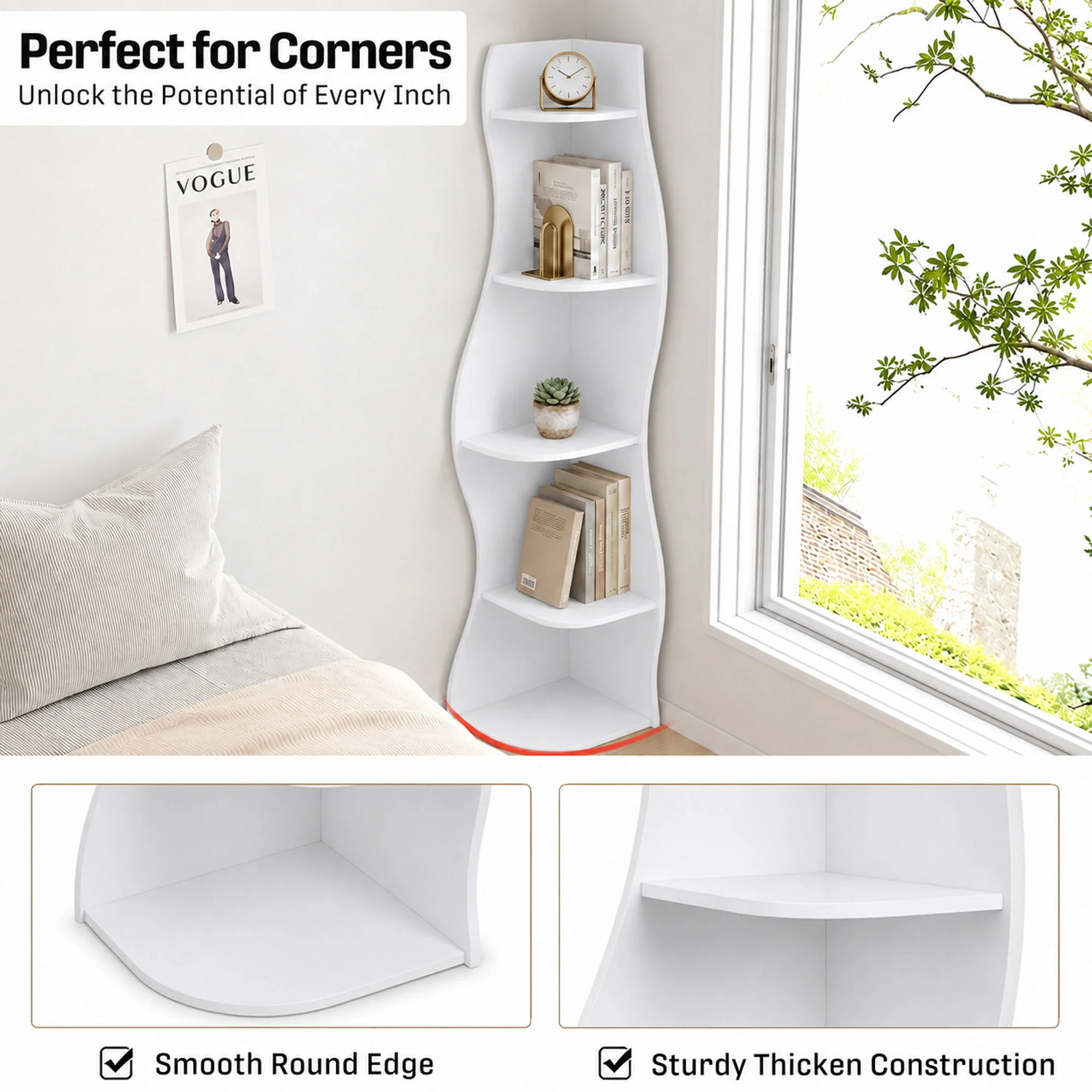 5 Tier S - Shaped Corner Shelf For Living Room - Image 34