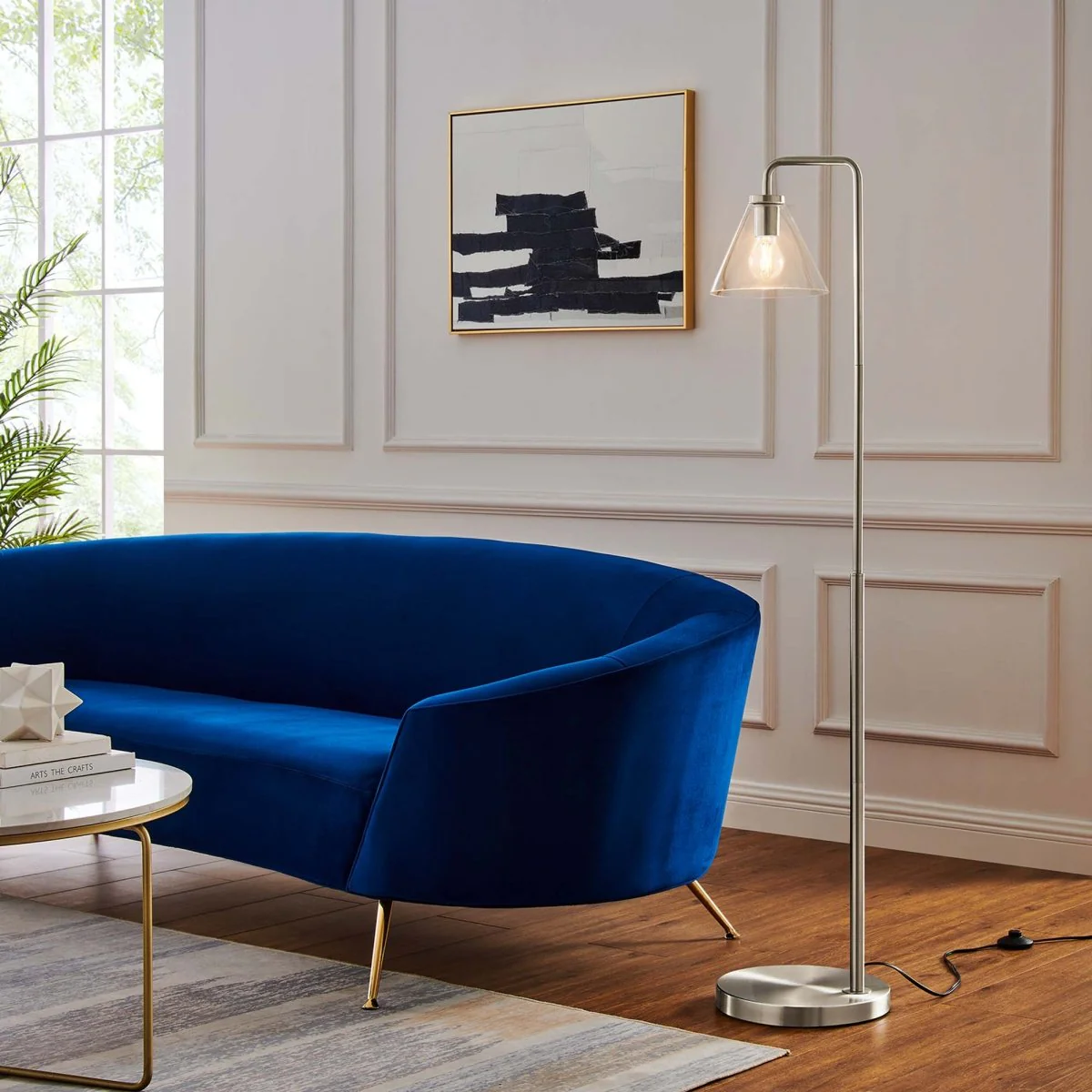 58" Glass Cone Floor Lamp with Metal Base — Modern Floor Lighting Fixture for Living Rooms - Image 5
