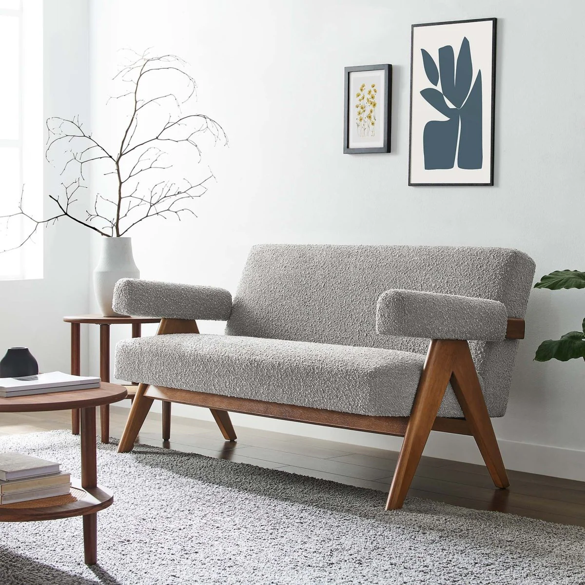 59-Inch Lyra Boucle Fabric Upholstered Loveseat - Image 18