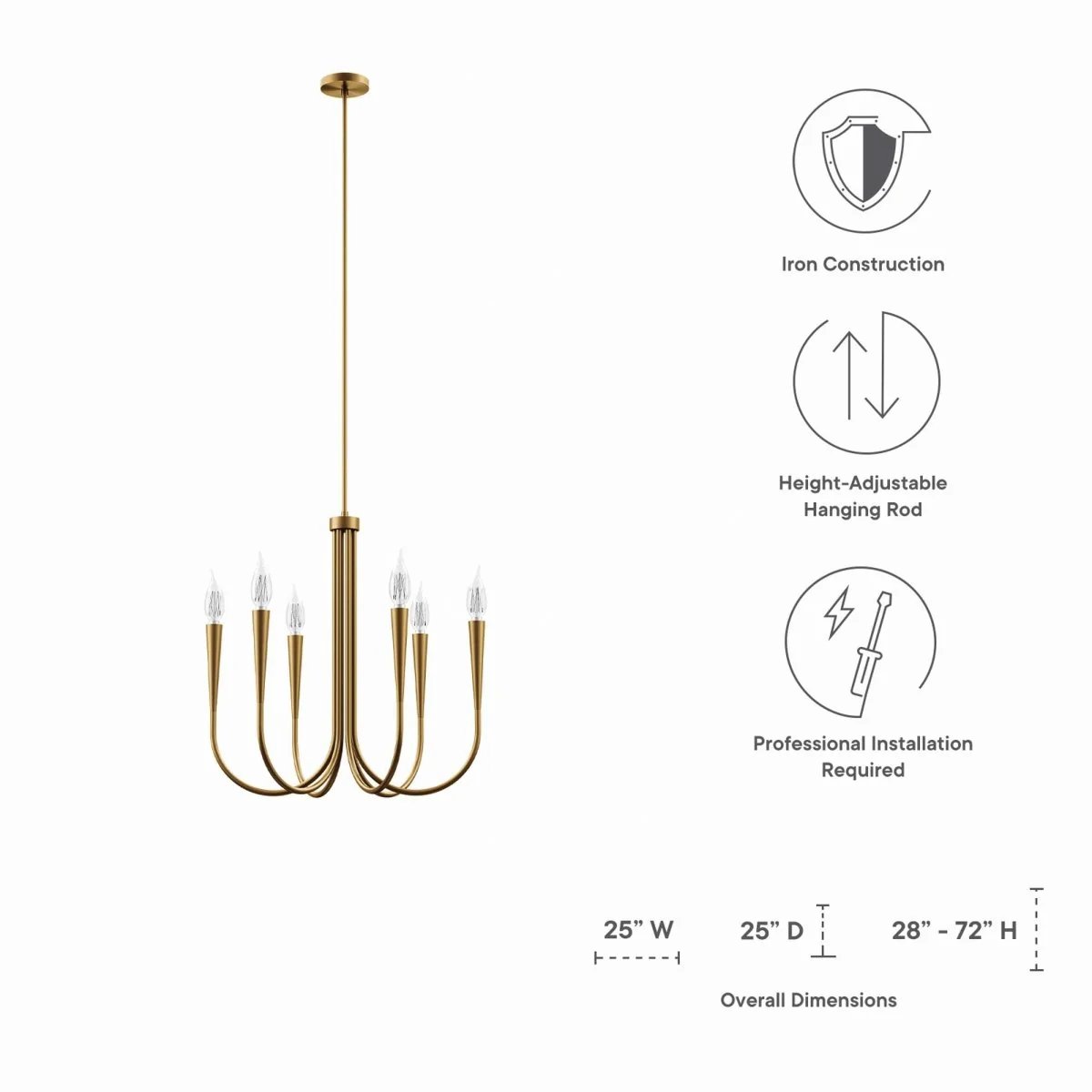 6-Light Modern Metal Chandelier – Contemporary Minimalist Ceiling Light Fixture - Image 3
