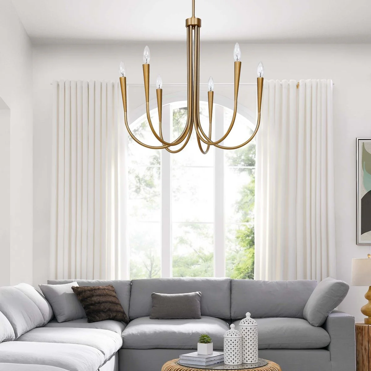 6-Light Modern Metal Chandelier – Contemporary Minimalist Ceiling Light Fixture - Image 5