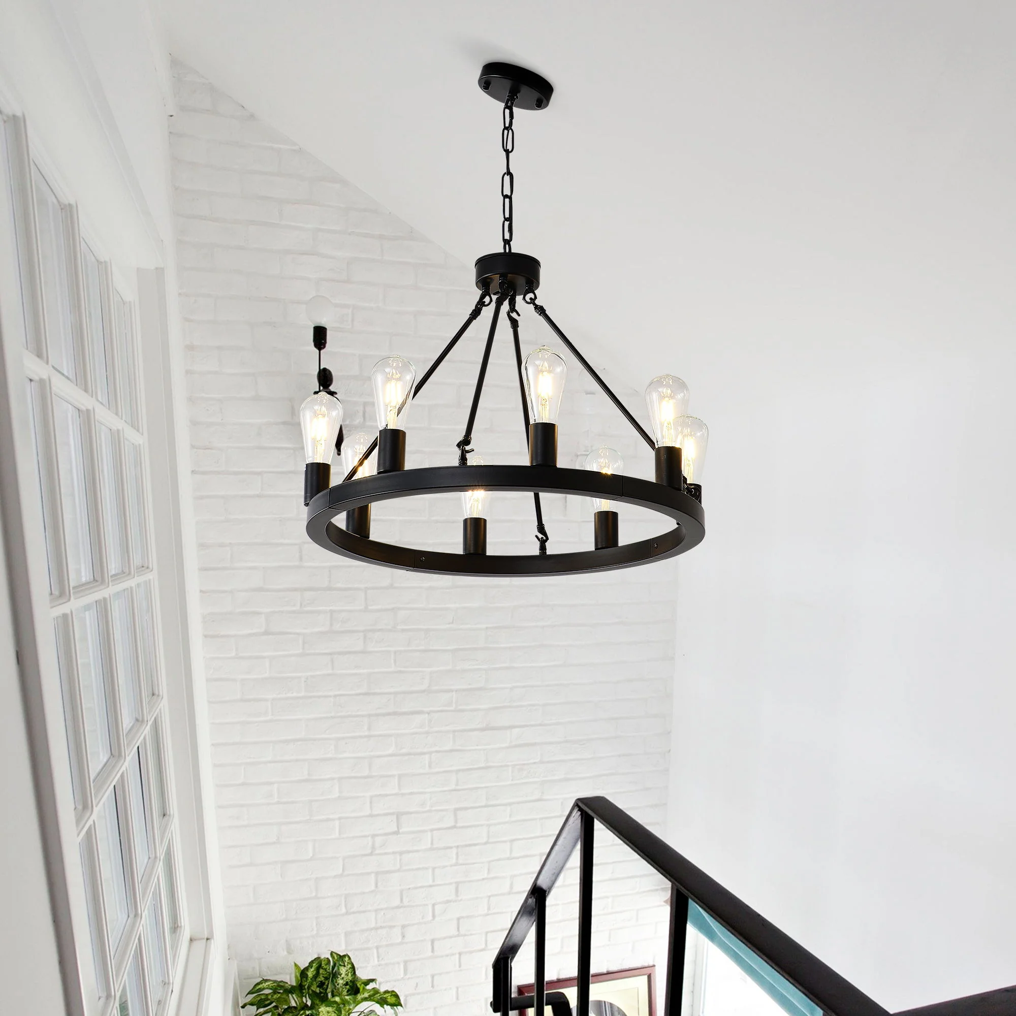 6 Light (No Bulbs) Wagon Wheel Chandelier Farmhouse Modern Small Round Chandelier For Living Room Kitchen Island Foyer Hallway Entryway Bedroom Dining Room Light Fixture Ceiling Hanging - Matte Black - Image 6