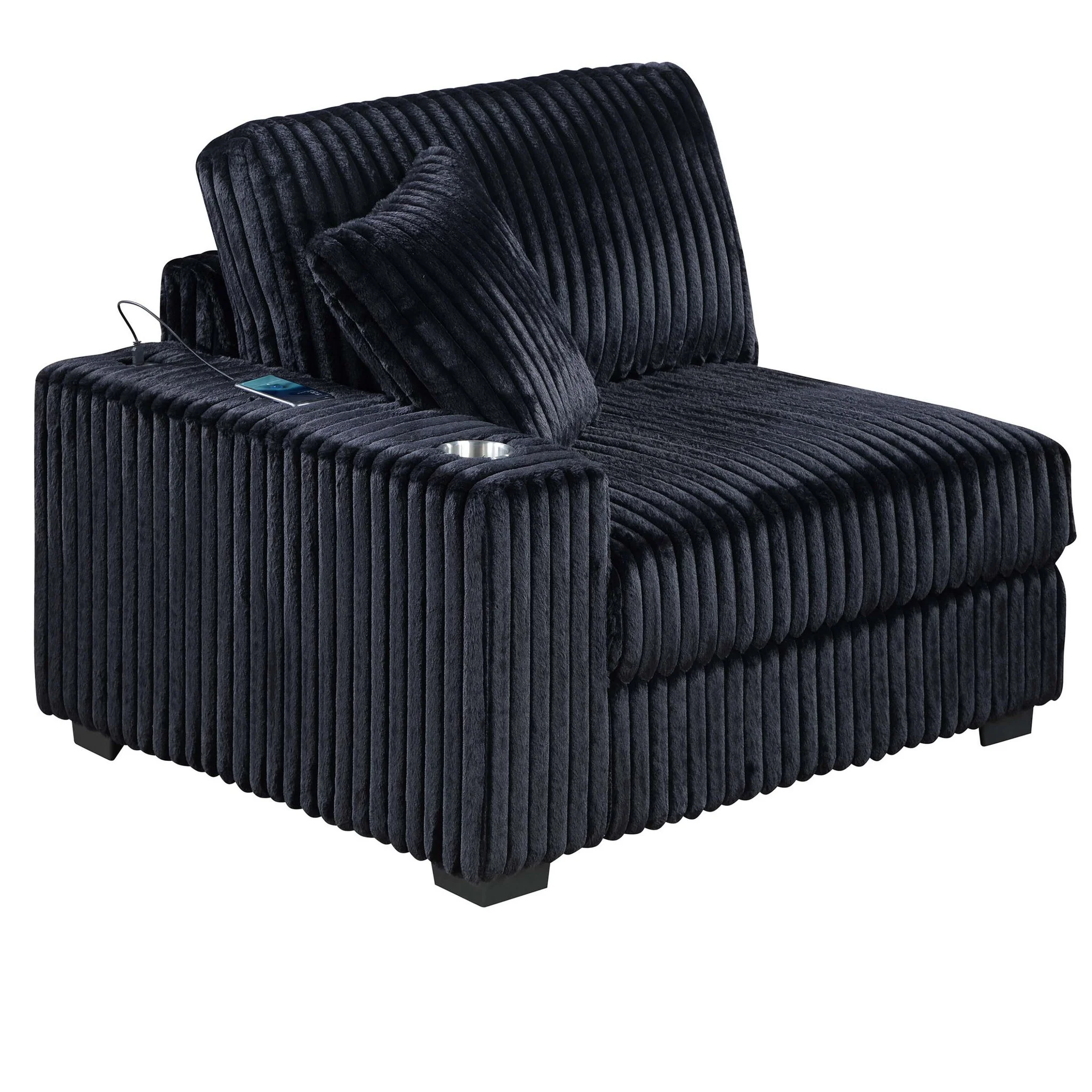 6 Piece Modular U Sectional Sofa Set With USB Cup Holder, Low Leg - Black - Image 5