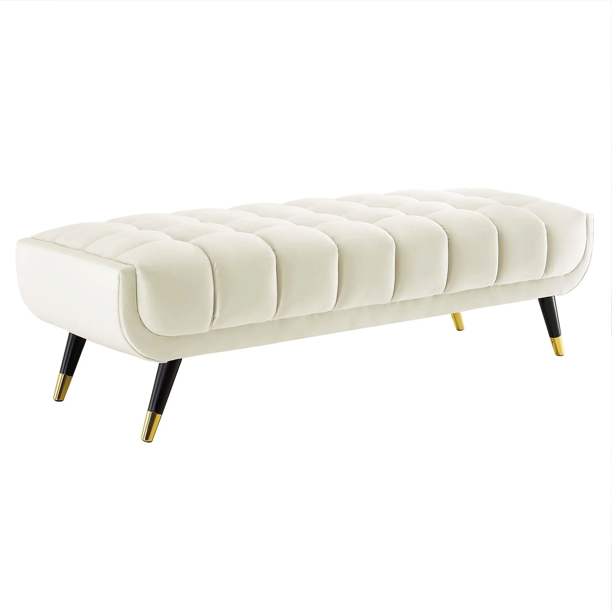 60 Inch Adept Performance Velvet Accent Bench with Gold Metal Caps - Image 7