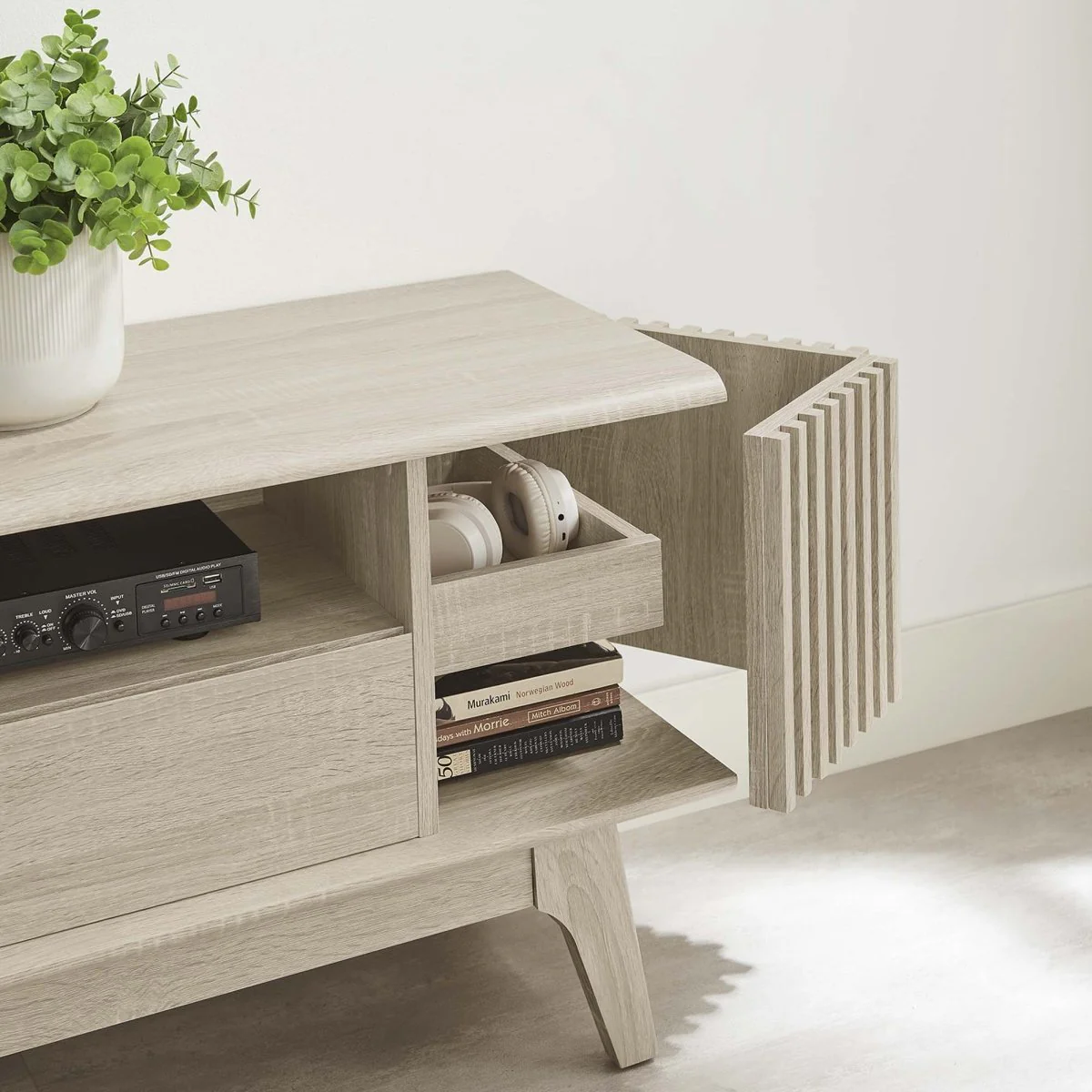 60 Inch Elegant Slatted TV Stand - Image 4