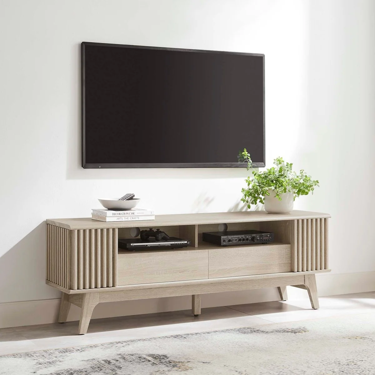 60 Inch Elegant Slatted TV Stand - Image 9