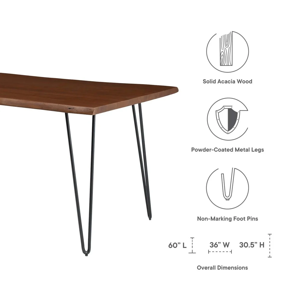 60 Inch Live Edge Solid Acacia Wood Dining Table - Image 7