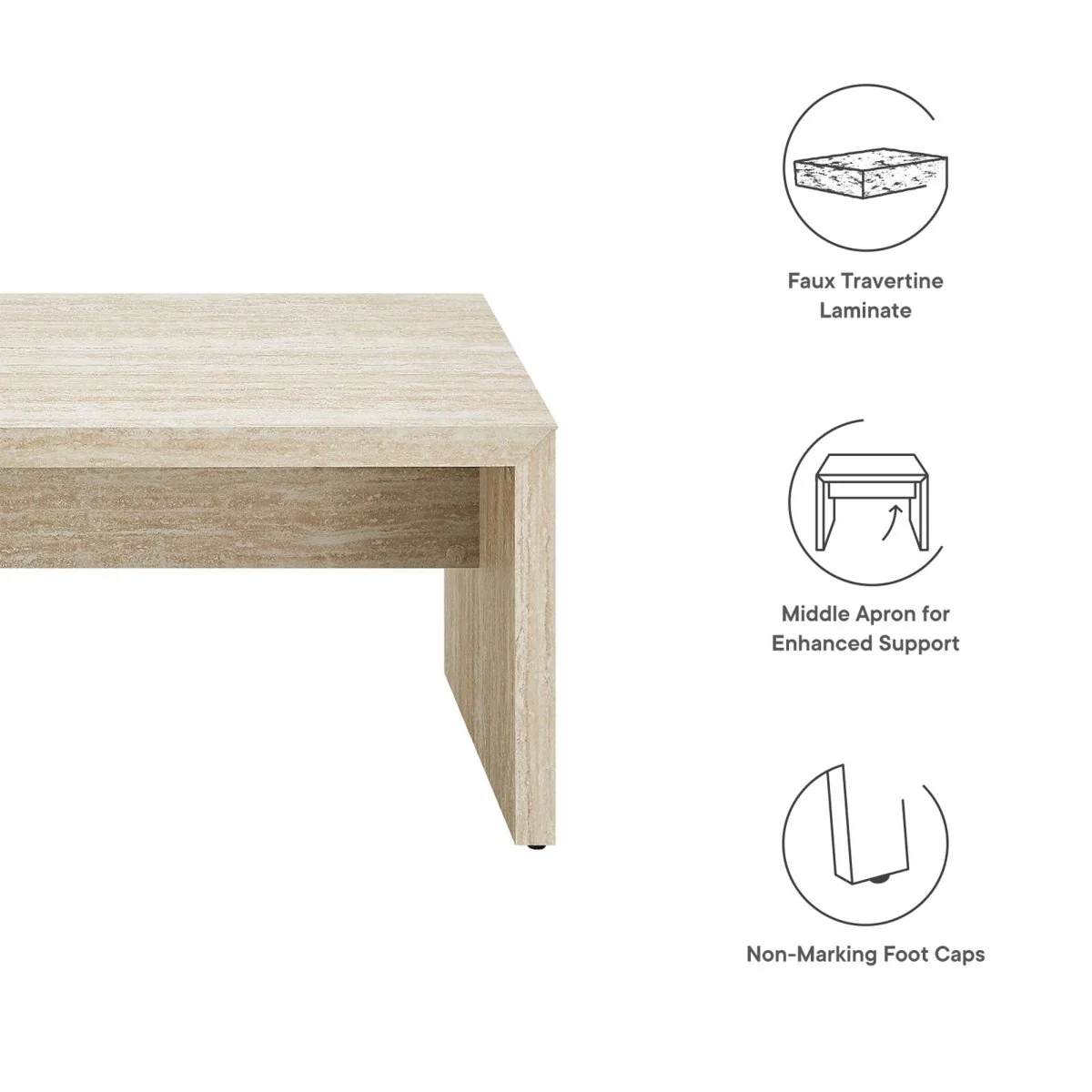 62 Inch Faux Travertine Long Bench with Sleek Modern Silhouette - Image 3