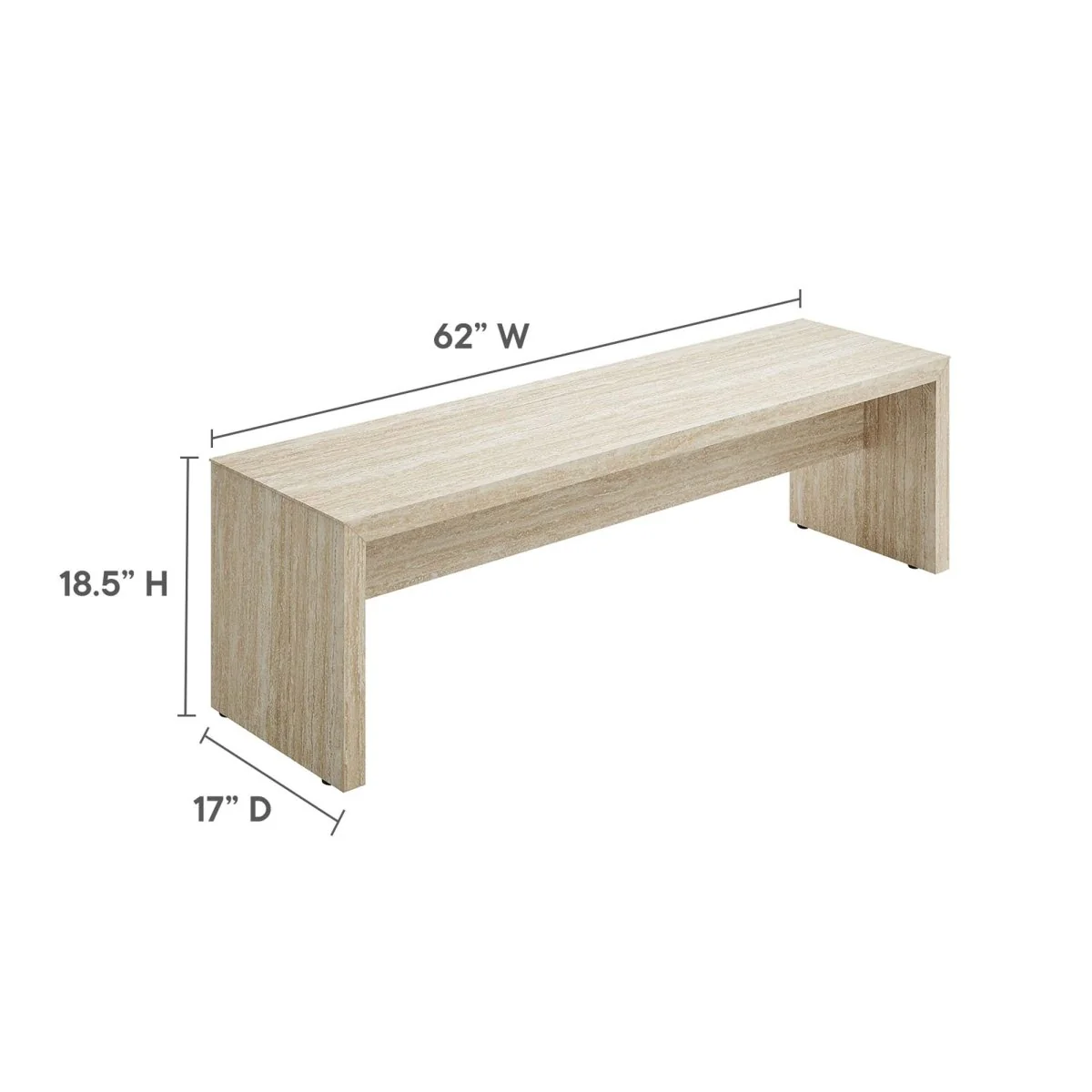62 Inch Faux Travertine Long Bench with Sleek Modern Silhouette - Image 4