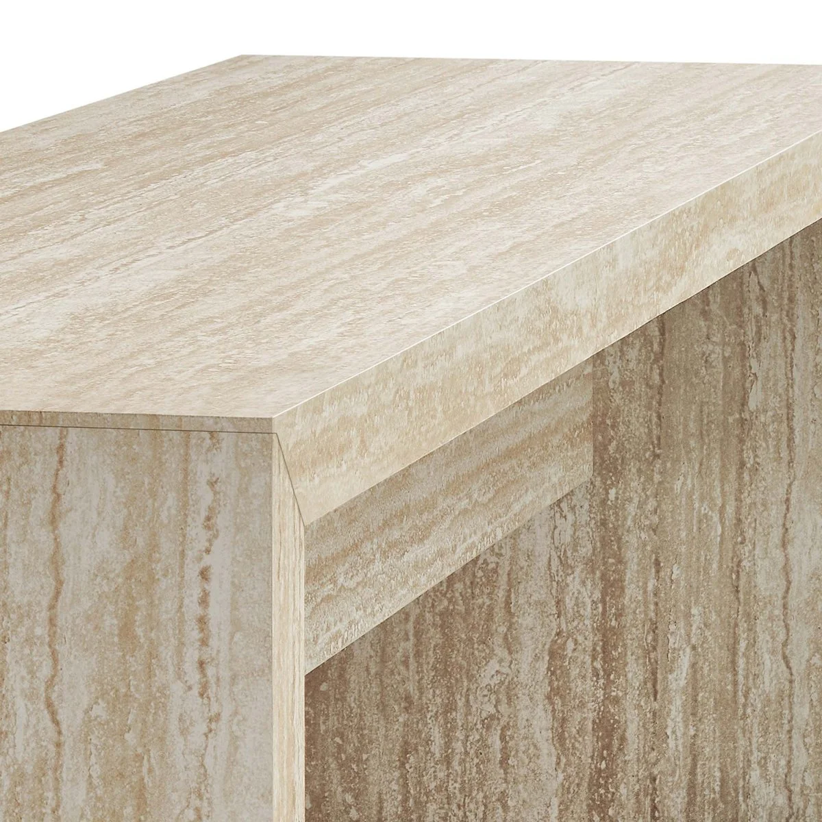 62 Inch Faux Travertine Long Bench with Sleek Modern Silhouette - Image 6