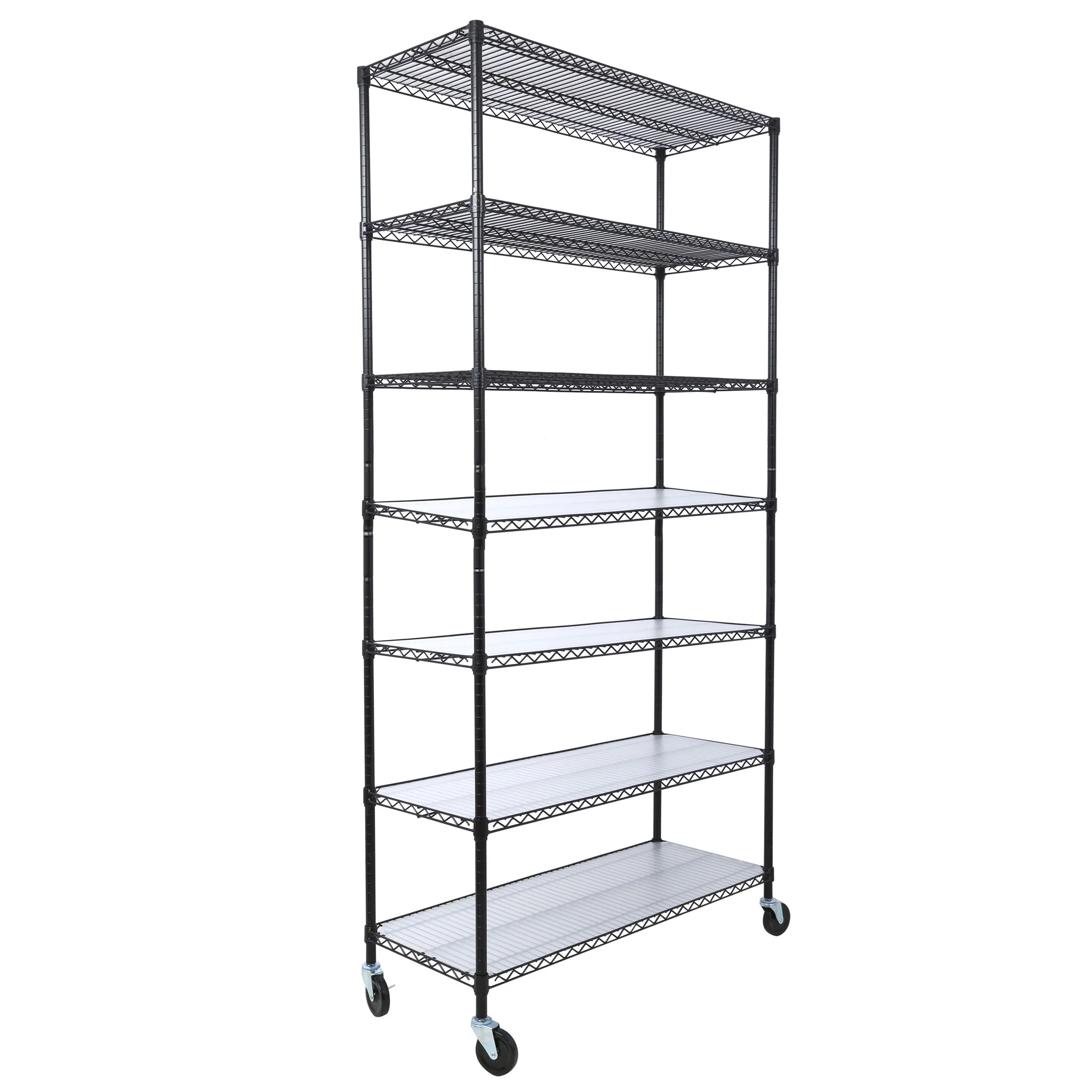 7 Tier Metal Shelf Wire Shelving Unit, 2450Lbs Heavy Duty Adjustable Storage Rack With Wheels & Shelf Liners For Closet Kitchen Garage Basement Commercial Shelving - Image 17