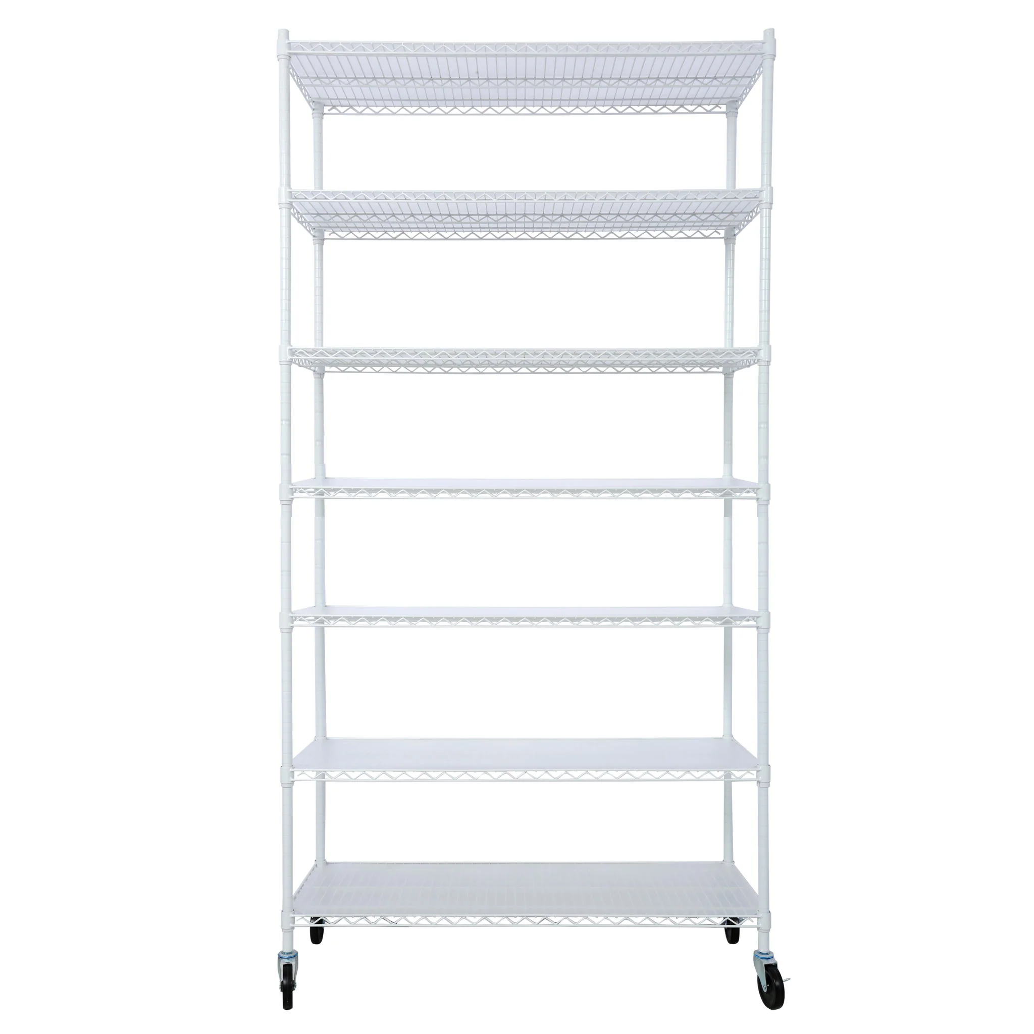 7 Tier Metal Shelf Wire Shelving Unit, 2450Lbs Heavy Duty Adjustable Storage Rack With Wheels & Shelf Liners For Closet Kitchen Garage Basement Commercial Shelving - Image 2