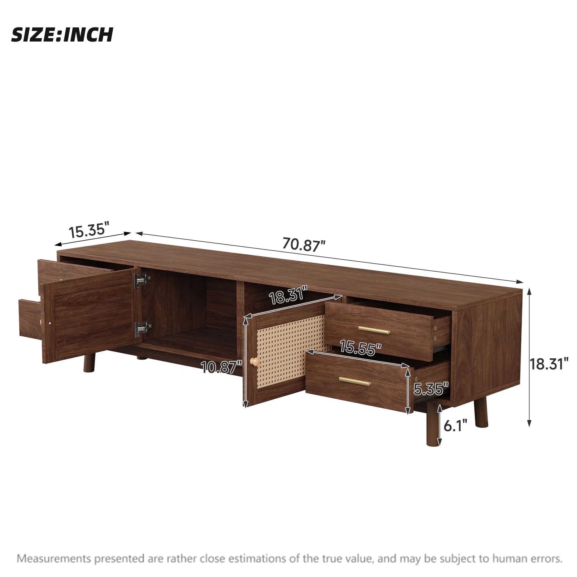 70" TV Stand With Doors For TVs Up To 80", Media Console With 4 Drawers & Cable Holes - Dark Brown - Image 2