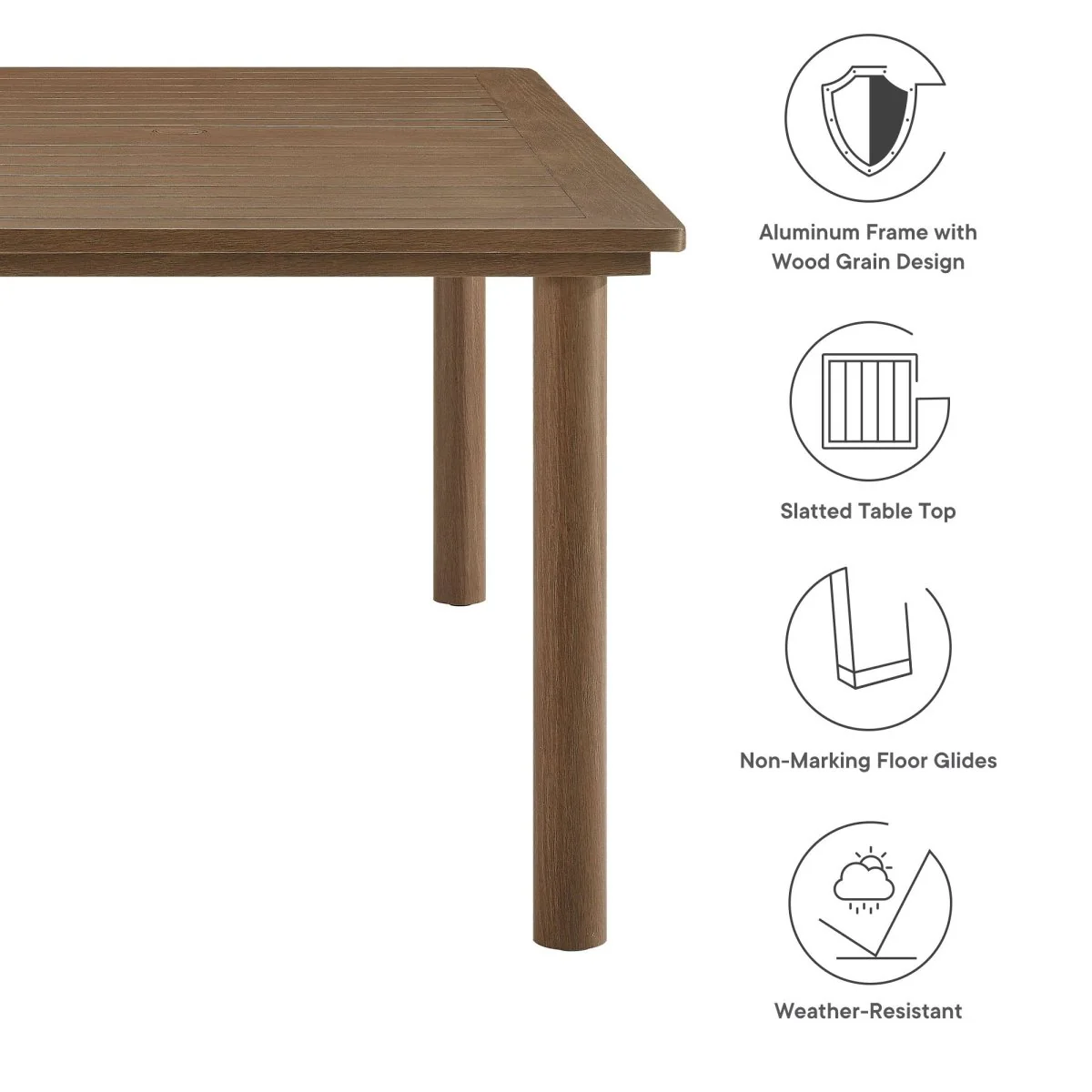 76" Aluminum Outdoor Dining Table with Wood Grain Finish - Durable Weather-Resistant Design - Image 2
