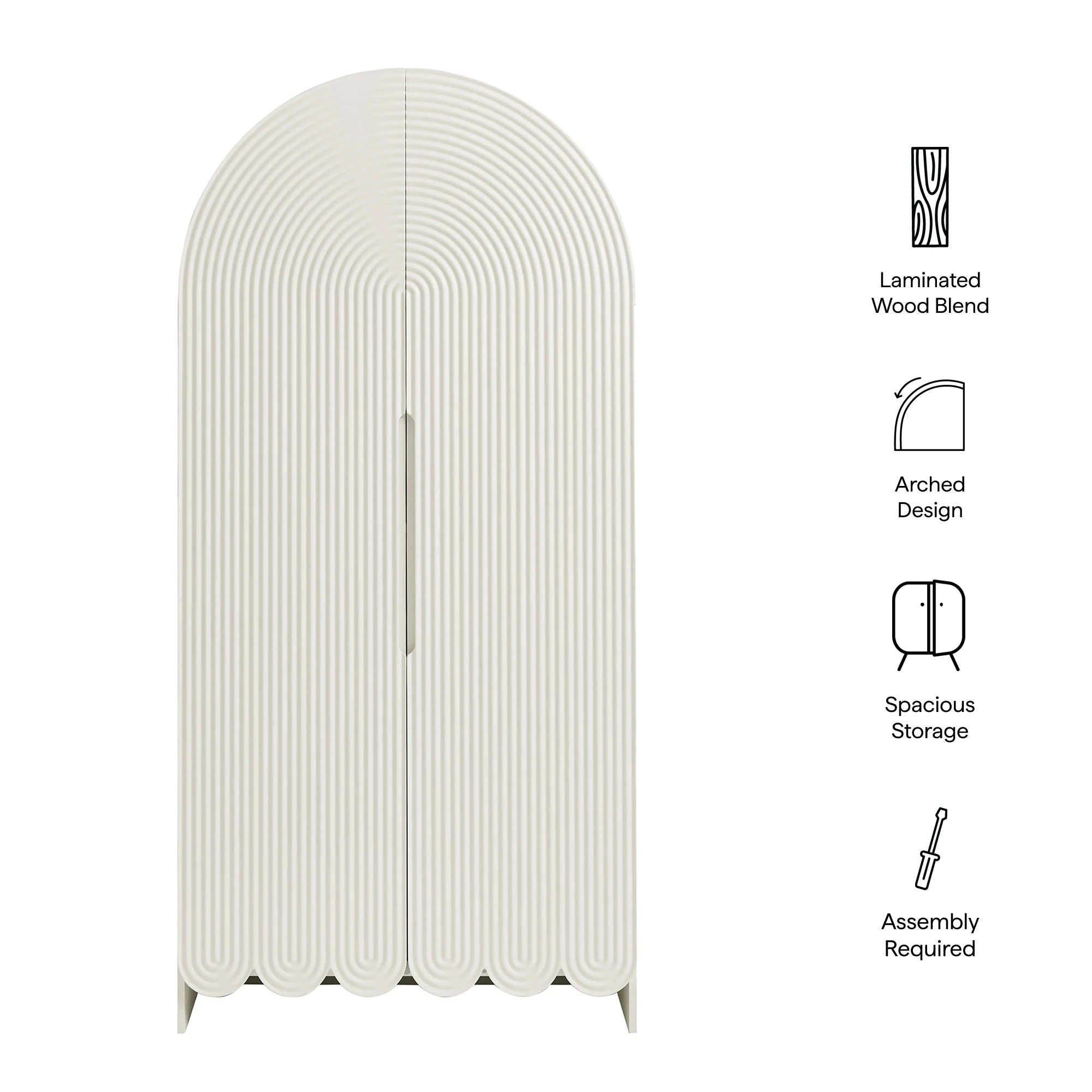 78 Inch Tall Arched Storage Cabinet with Fluted and Scalloped Doors - Image 23