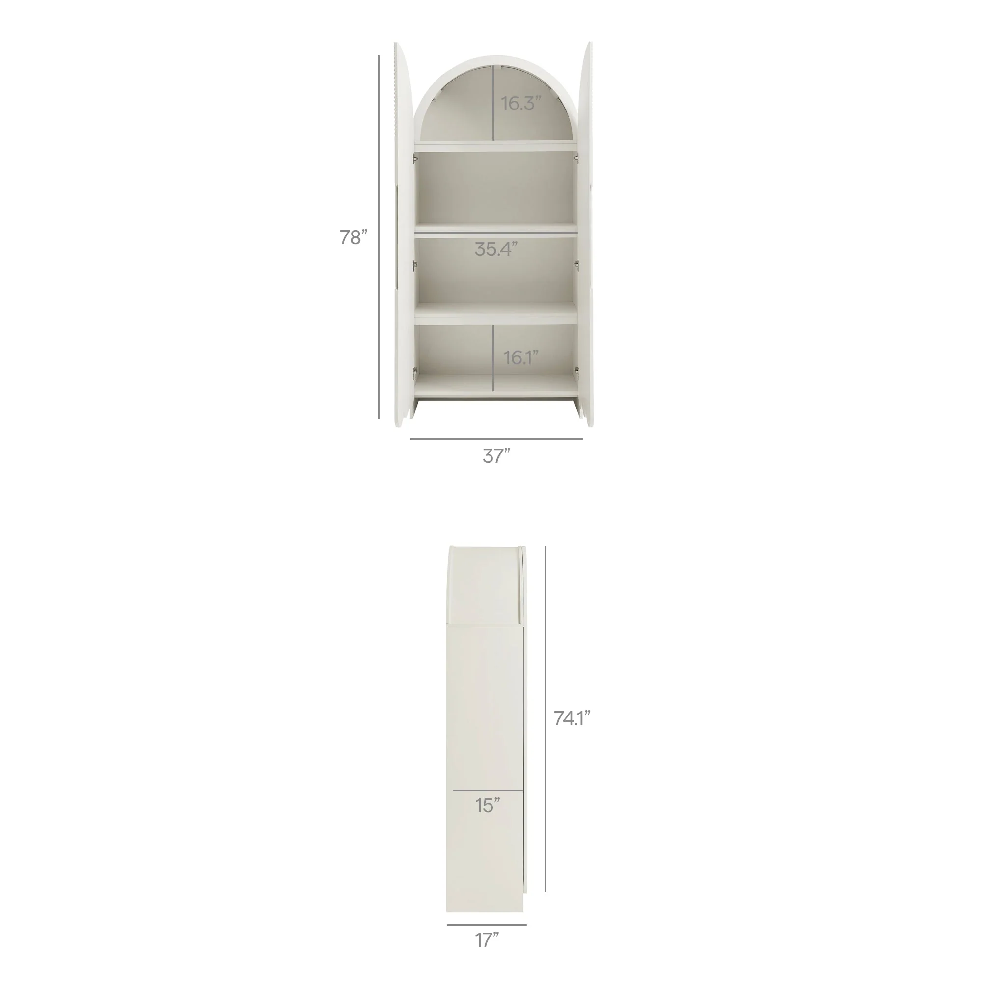 78 Inch Tall Arched Storage Cabinet with Fluted and Scalloped Doors - Image 24