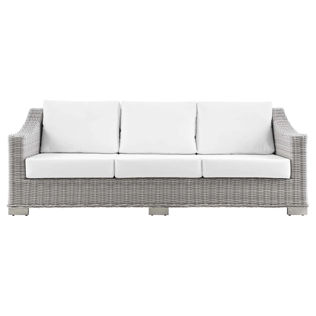 78" Light Gray Wicker Outdoor Sofa with Cushions — Modern Weather-Resistant Patio Seating - Image 6