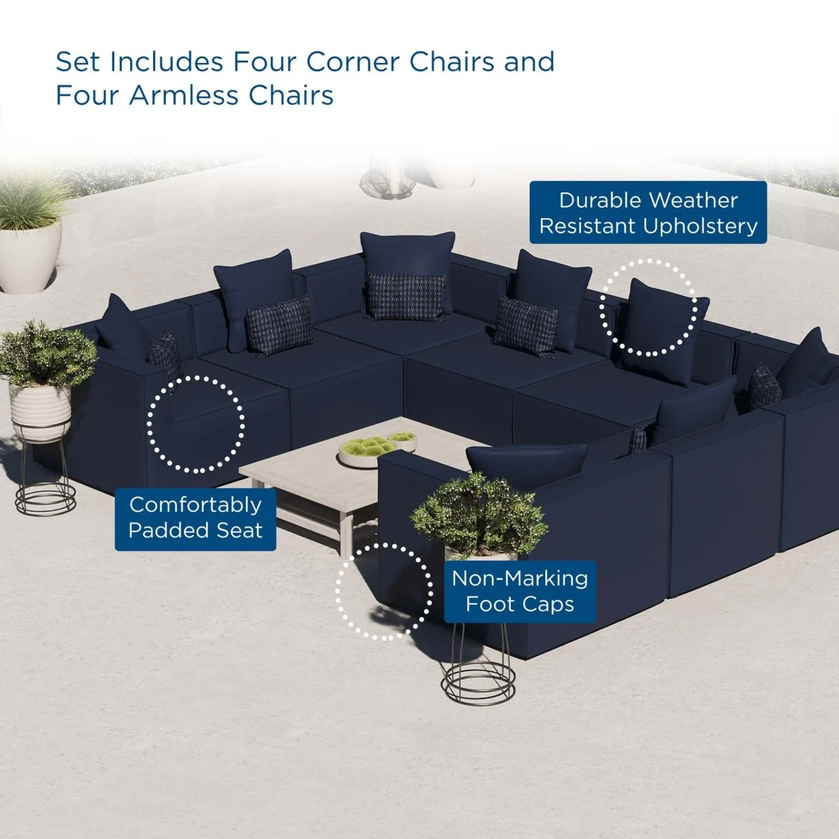 8-Piece Outdoor Upholstered Aluminum Sectional Sofa with Cushions and Modular Design - Image 2