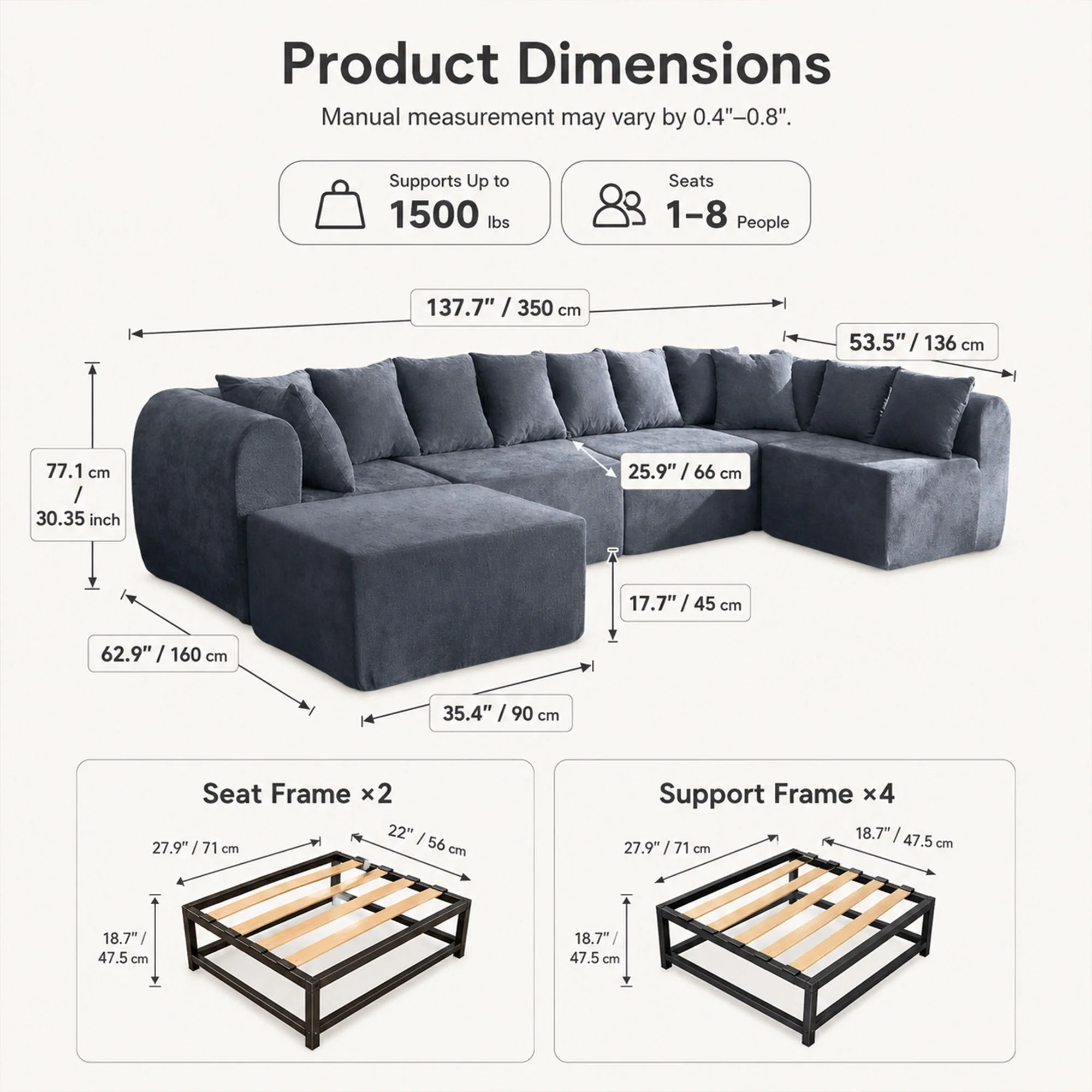 8 Seater U-Shaped Couch With Ottoman - Image 18