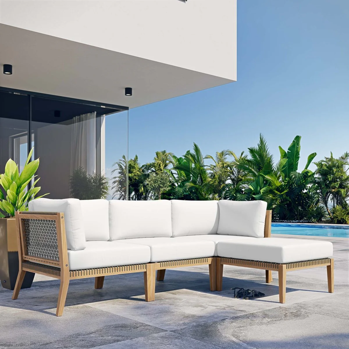 87" 4-Piece Teak Outdoor Sectional Sofa with Cushions and Weather-Resistant Frame - Image 28