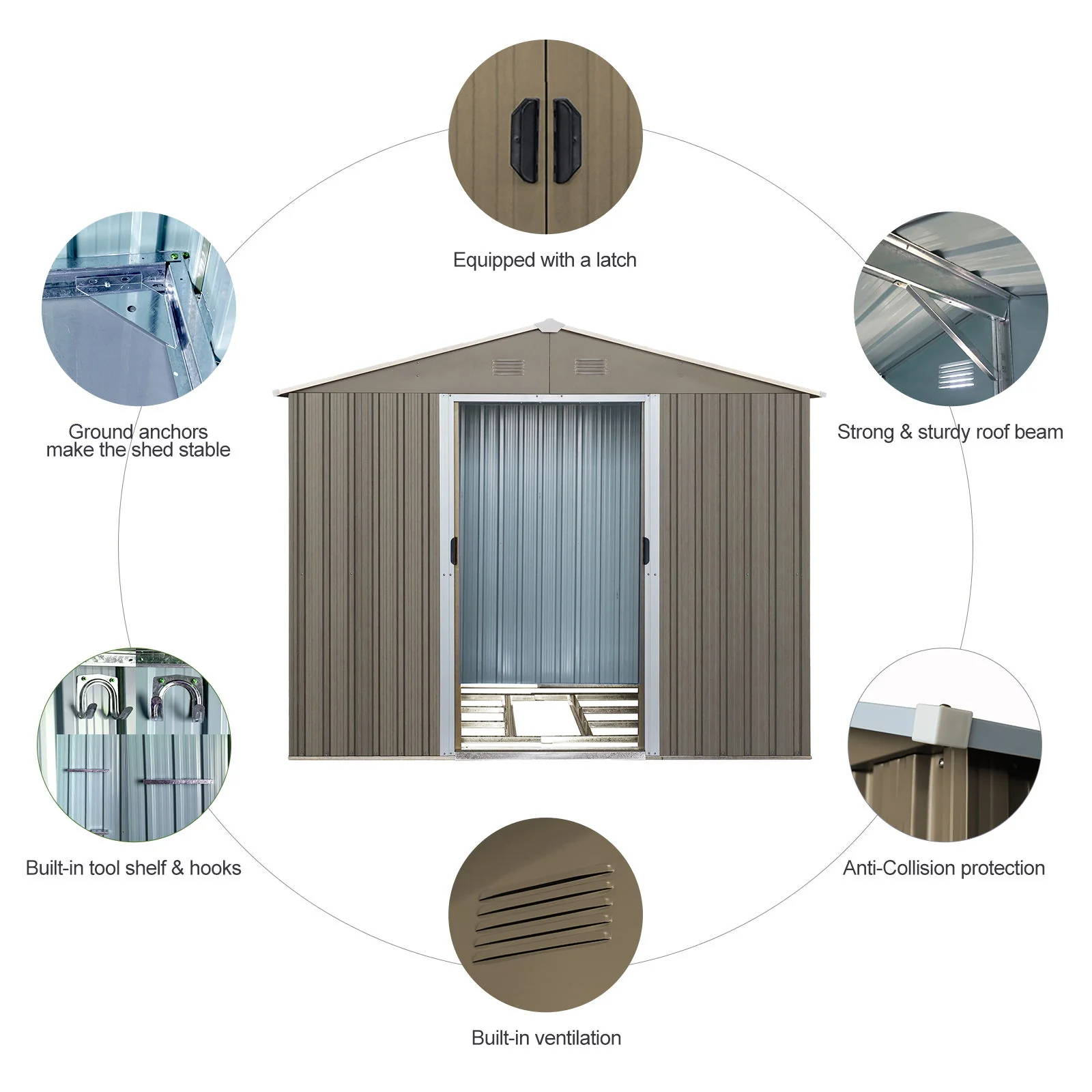 8Ft x 6Ft Outdoor Metal Storage Shed With Floor Base (SKU: W540S00012) - Gray - Image 2