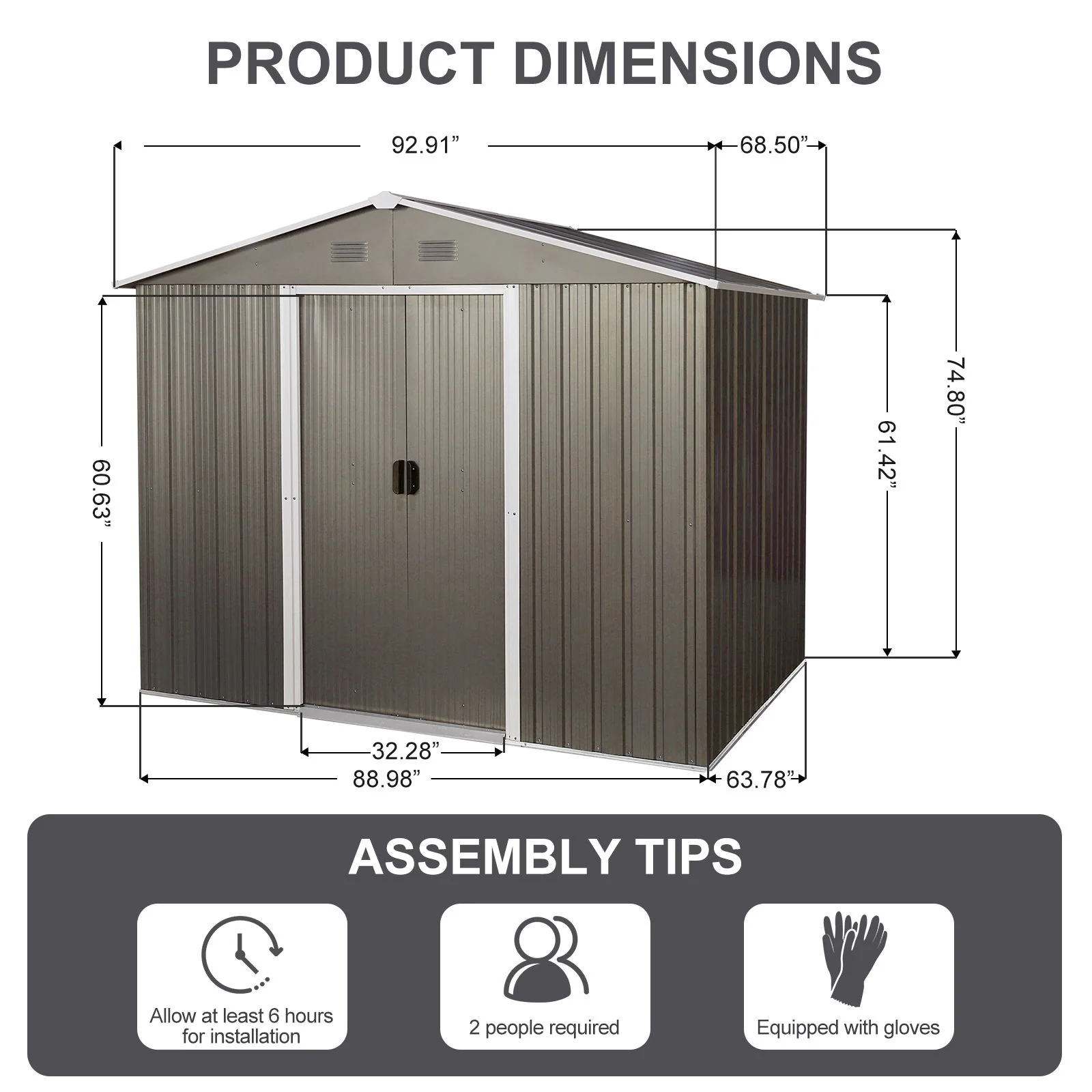 8Ft x 6Ft Outdoor Metal Storage Shed With Floor Base (SKU: W540S00012) - Gray - Image 6