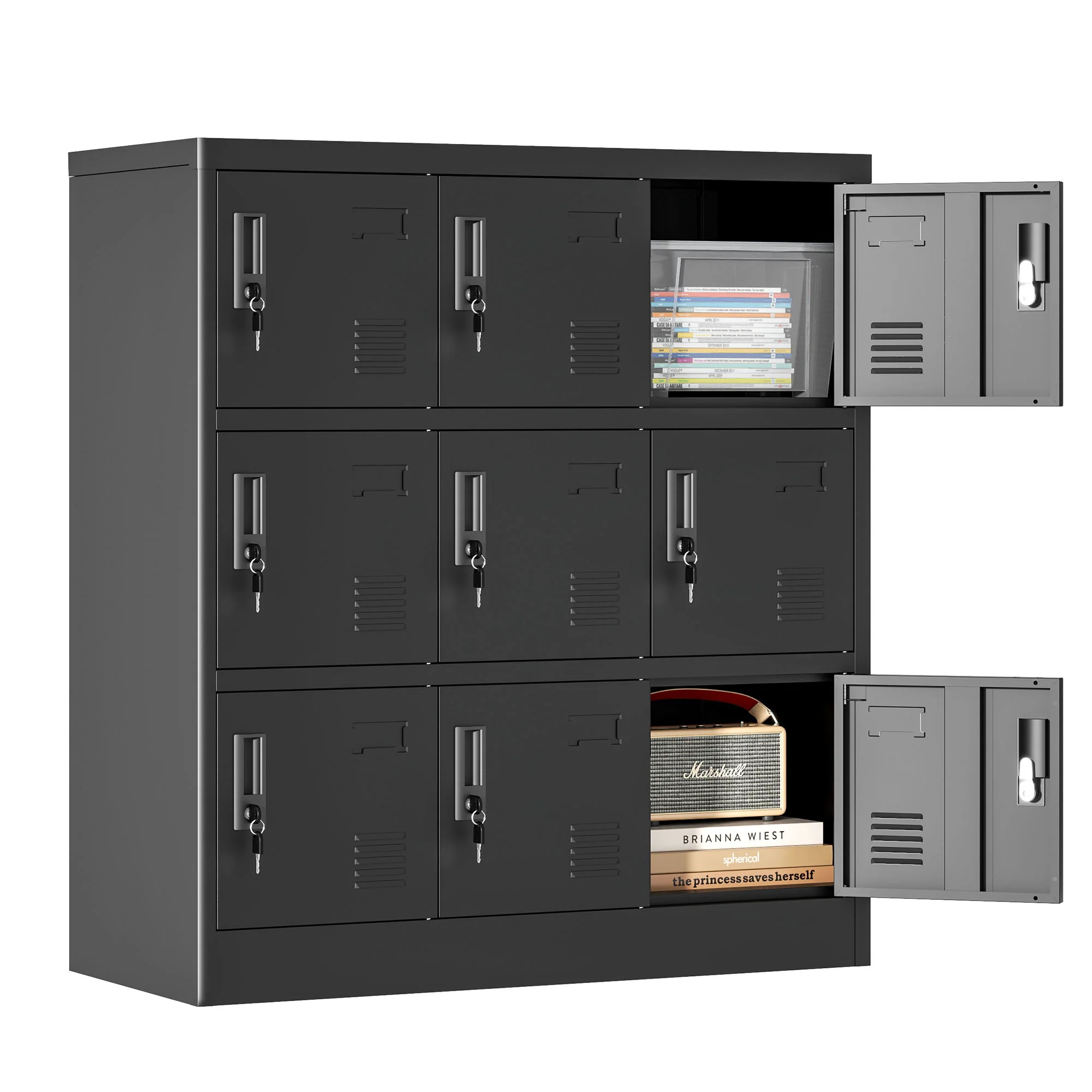 9 Door Employee Storage Locker With Card Slot, Lockers For Office, Gym, School, And Home - Black - Image 3