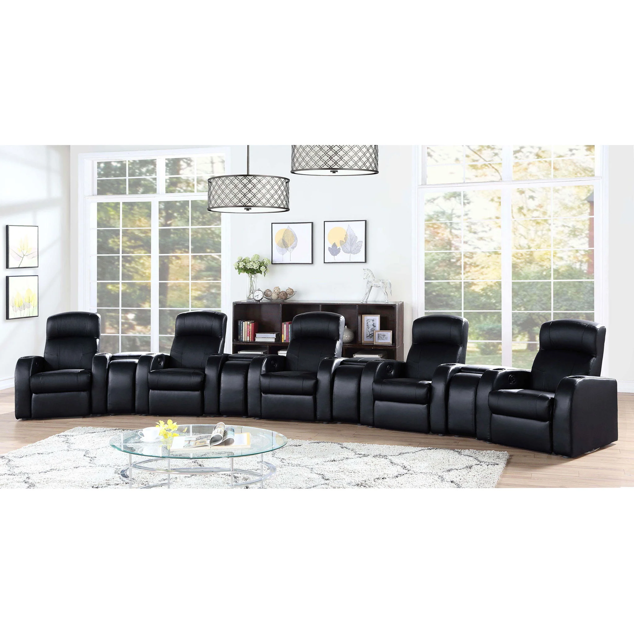 9 Piece Home Theater Seating Set With Recliners And Wedge Consoles - Black - Image 3
