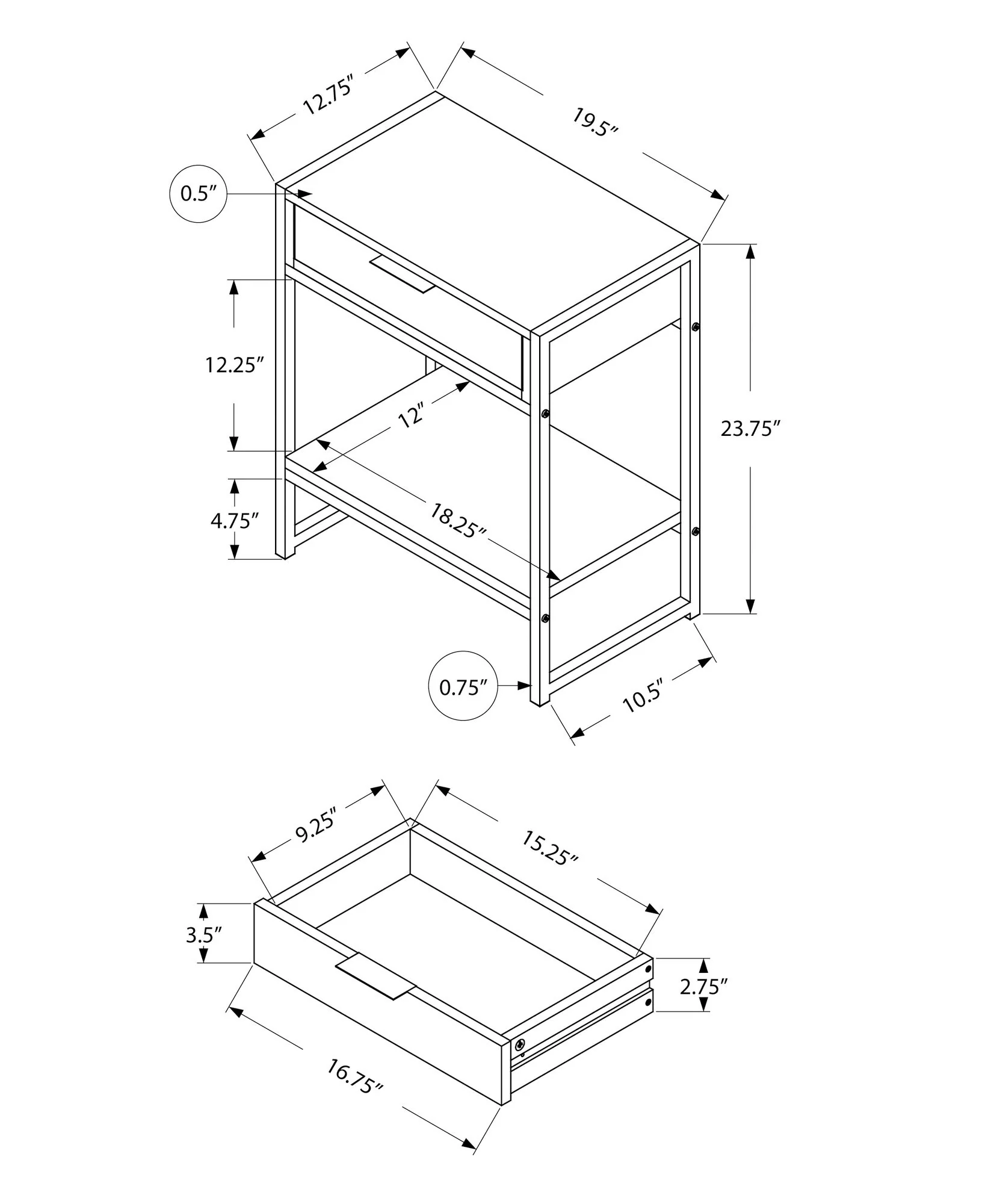 Accent Side Table, Storage Drawer, Spacious Tabletop - Image 6