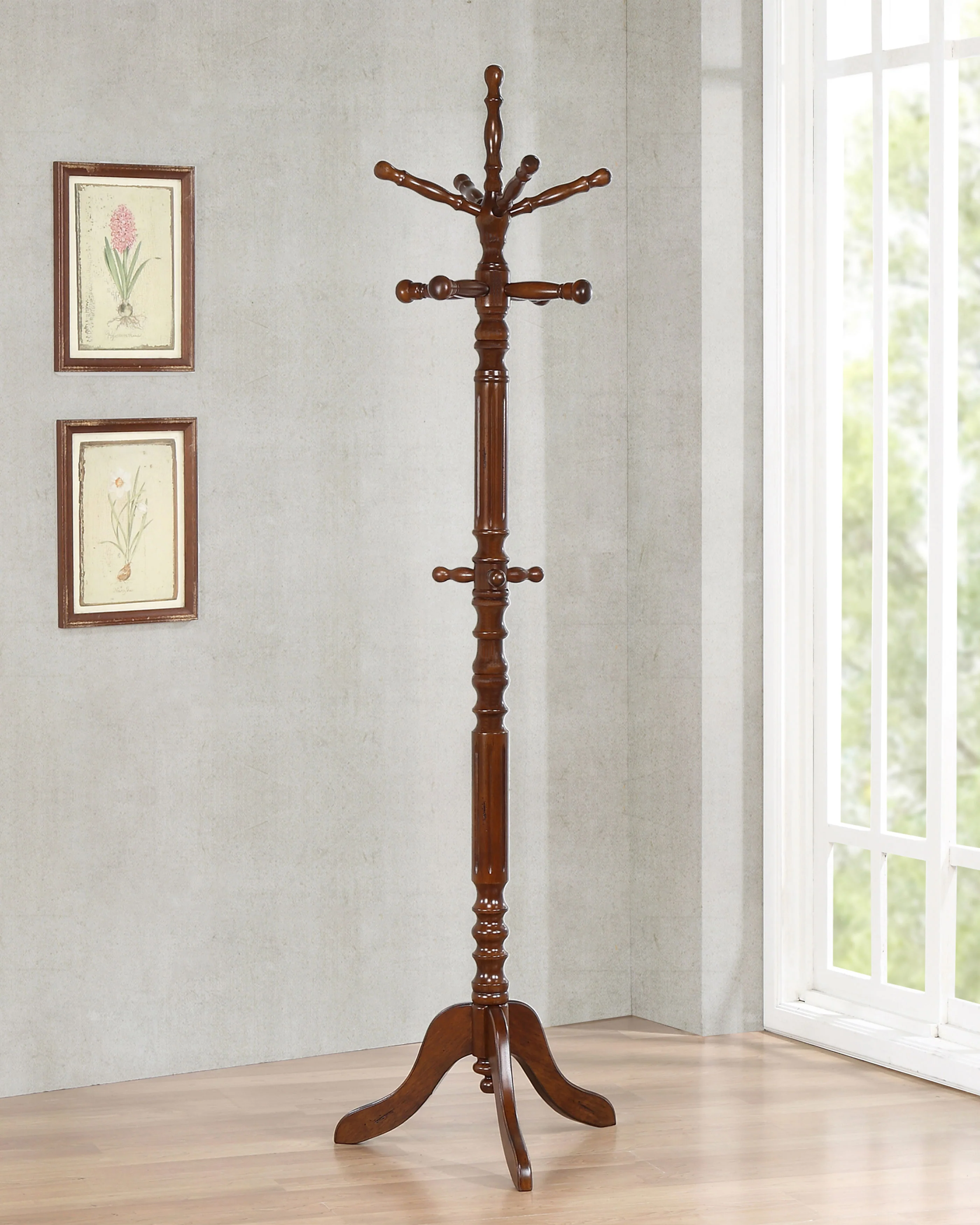Achelle 11-Hook Coat Rack in Tobacco Rubberwood - Image 4