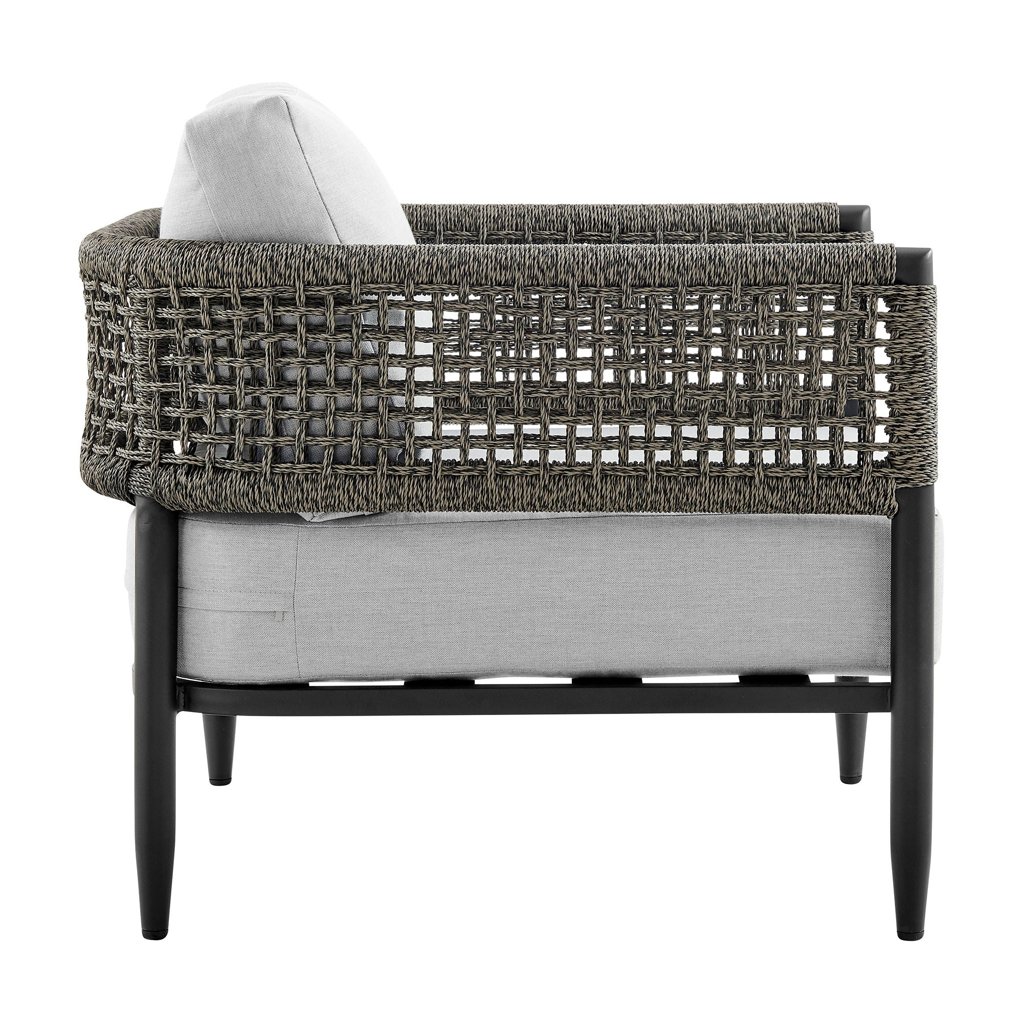 Felicia - 4 Piece Outdoor Aluminum & Rope Conversation Set With Fabric Cushions - Light Gray / Black - Image 2