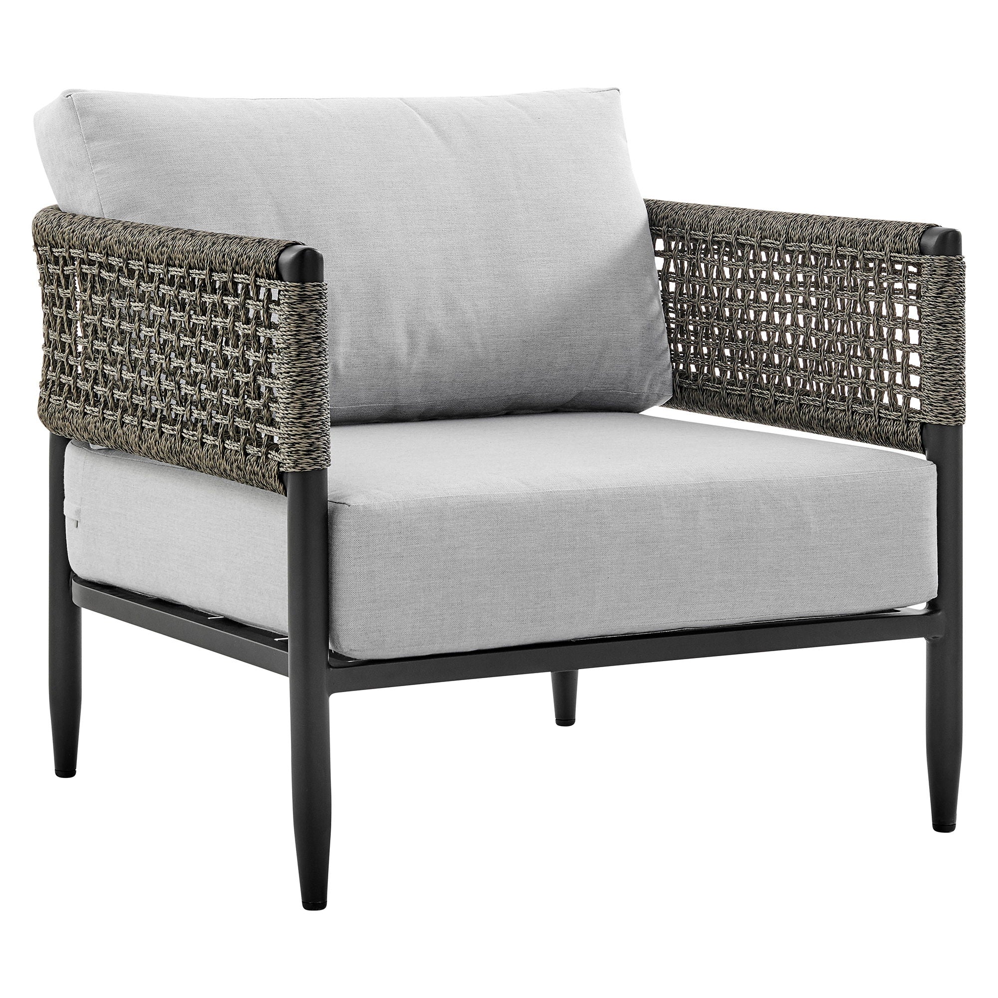 Felicia - 4 Piece Outdoor Aluminum & Rope Conversation Set With Fabric Cushions - Light Gray / Black - Image 8